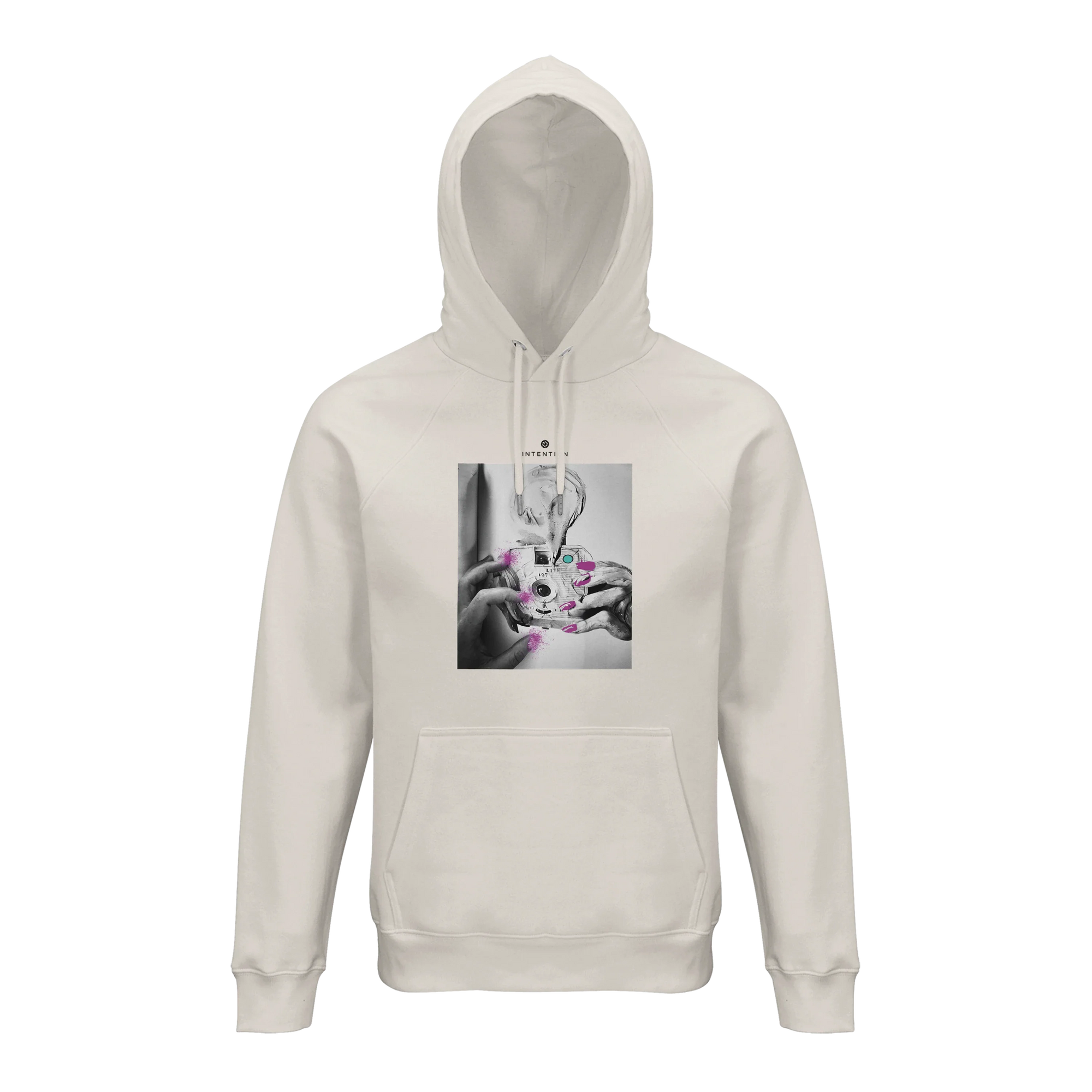 Synergy Synch'd Hands Organic Unisex Hoodie Off White flat front