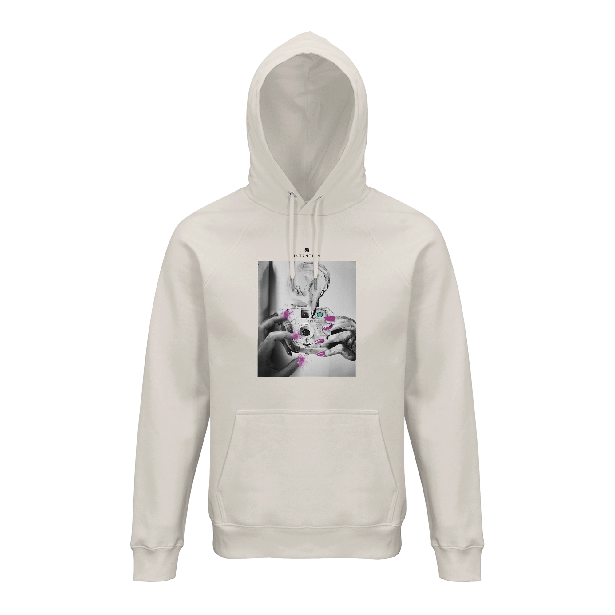 Synergy Synch'd Hands Organic Unisex Hoodie Off White flat front