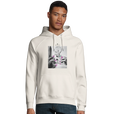 Synergy Synch'd Hands Organic Unisex Hoodie Off White model front
