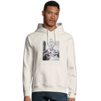 Synergy Synch'd Hands Organic Unisex Hoodie Off White model front