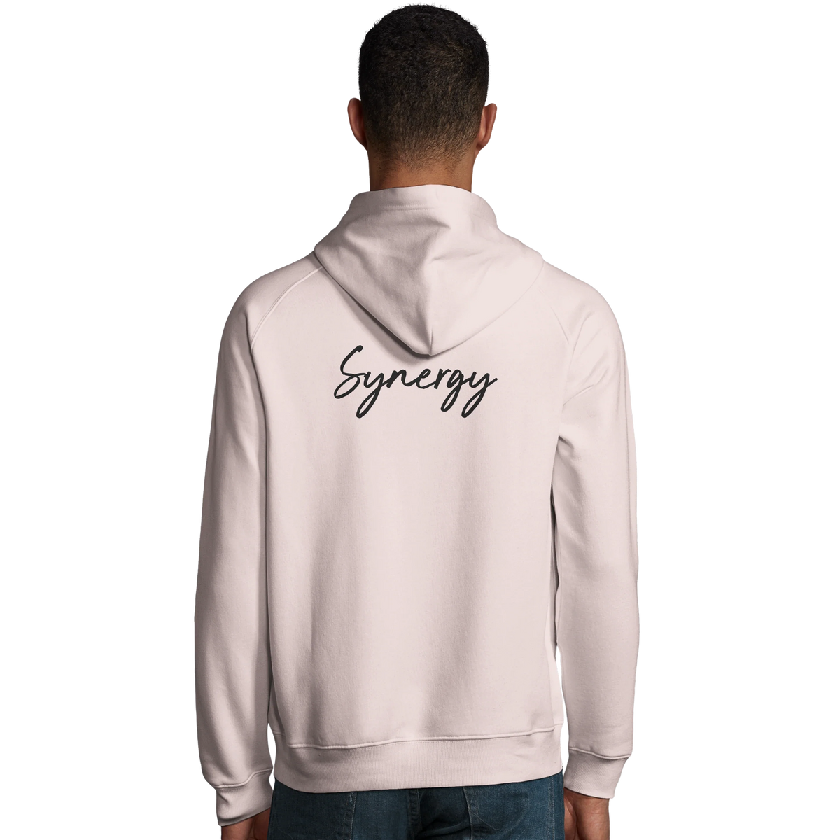 Synergy Synch'd Hands Organic Unisex Hoodie Pale Pink model back