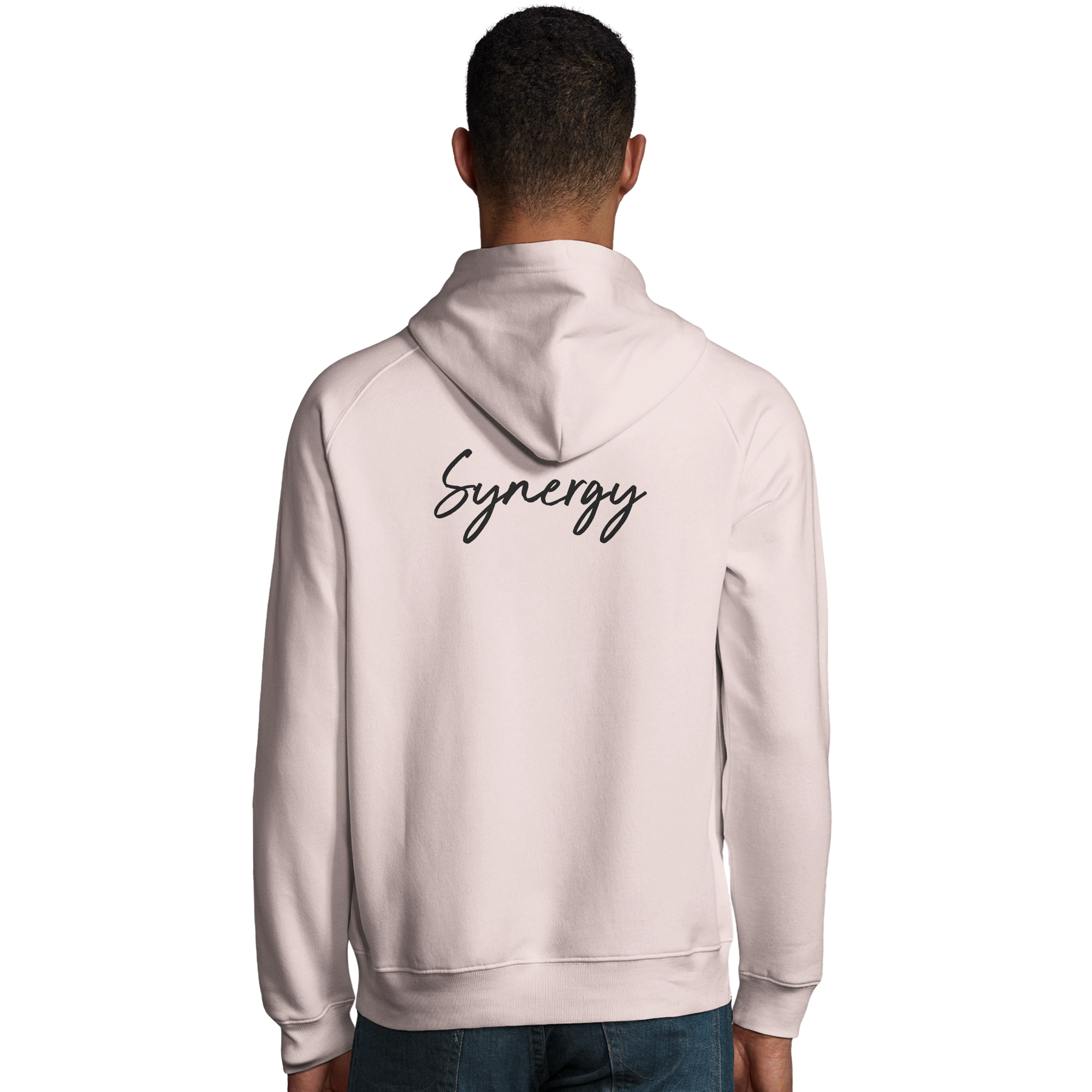 Synergy Synch'd Hands Organic Unisex Hoodie Pale Pink model back