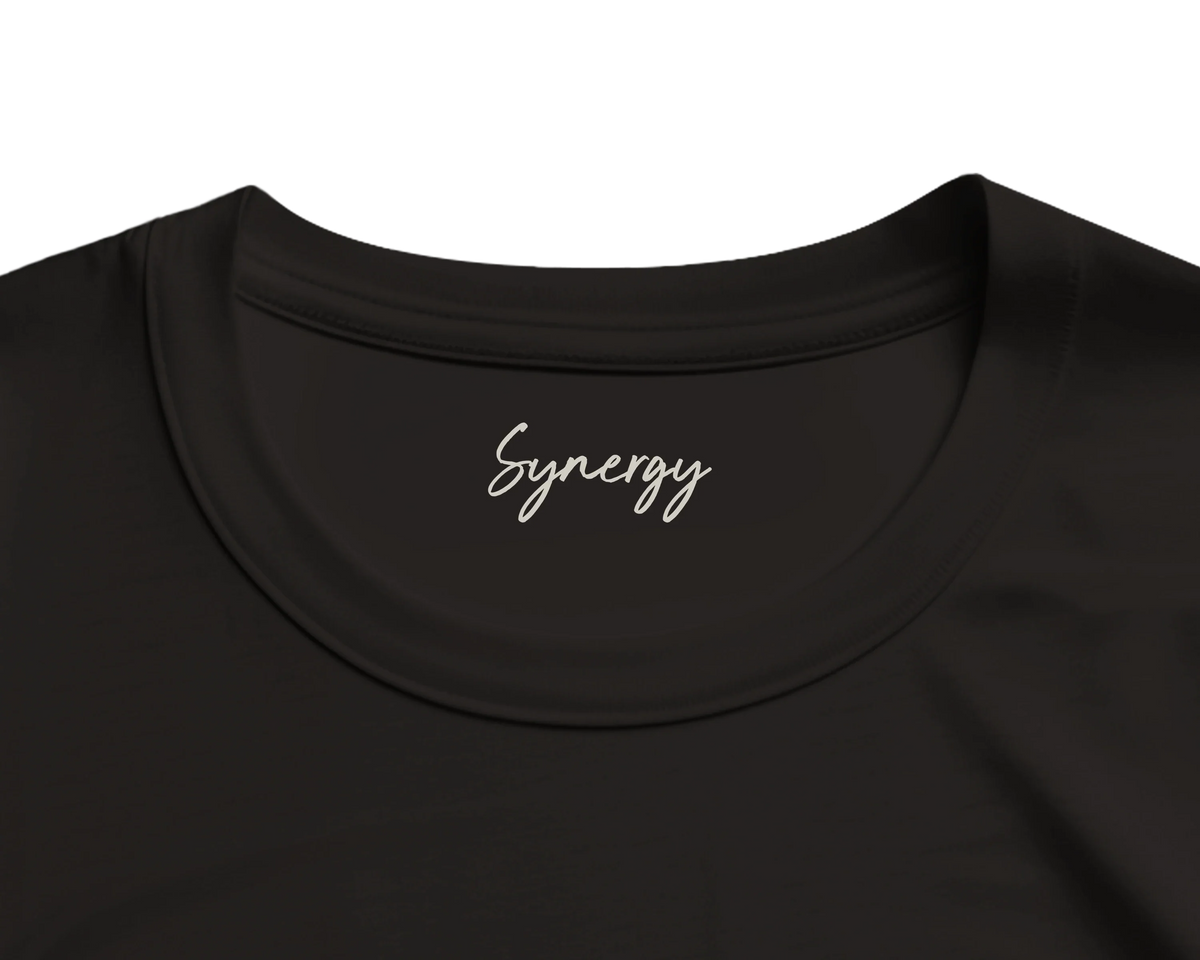 Synergy Synch'd Hands Organic Women's Oversized T-shirt Deep Black inside neck