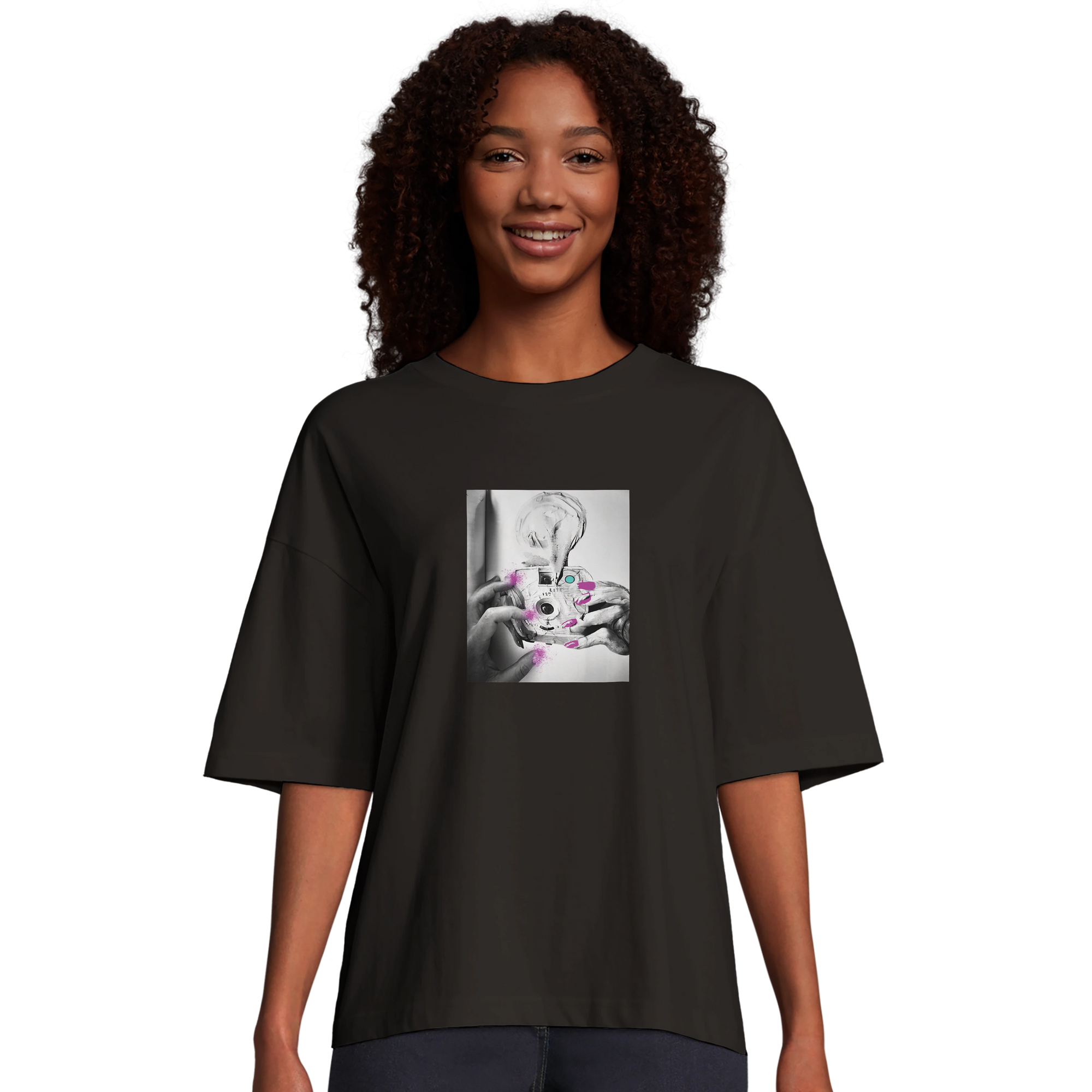 Synergy Synch'd Hands Organic Women's Oversized T-shirt Deep Black model front