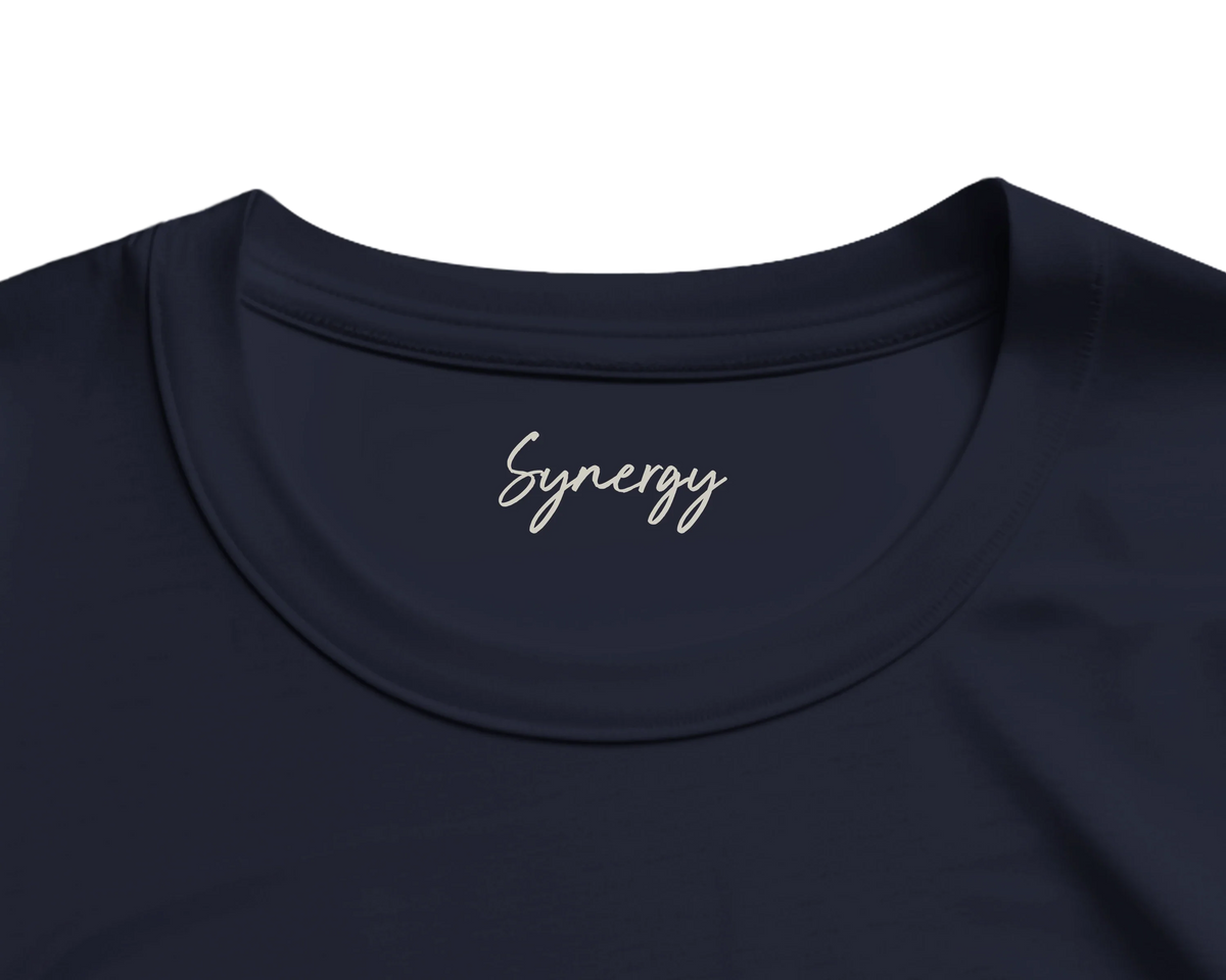 Synergy Synch'd Hands Organic Women's Oversized T-shirt French Navy inside neck