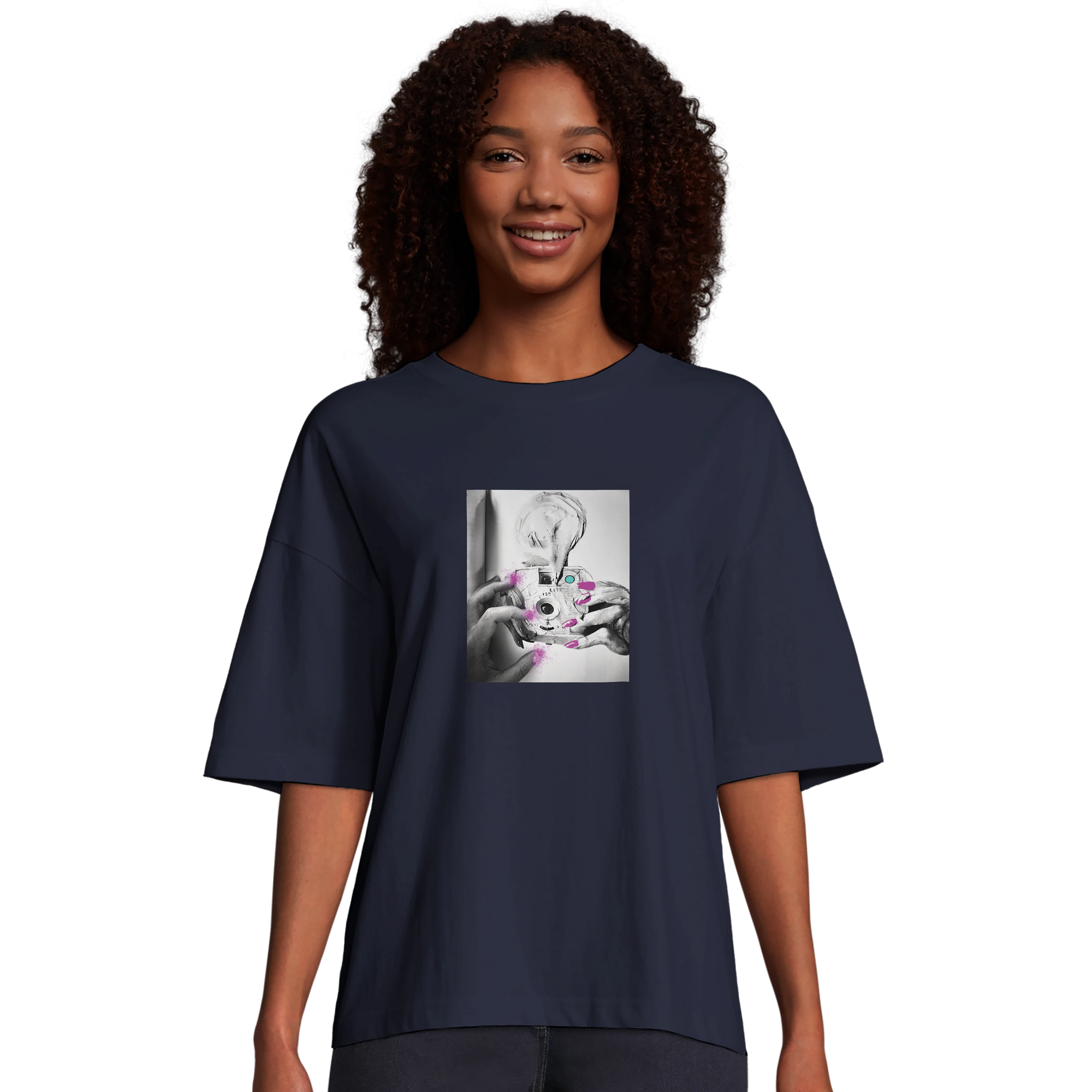 Synergy Synch'd Hands Organic Women's Oversized T-shirt French Navy model front