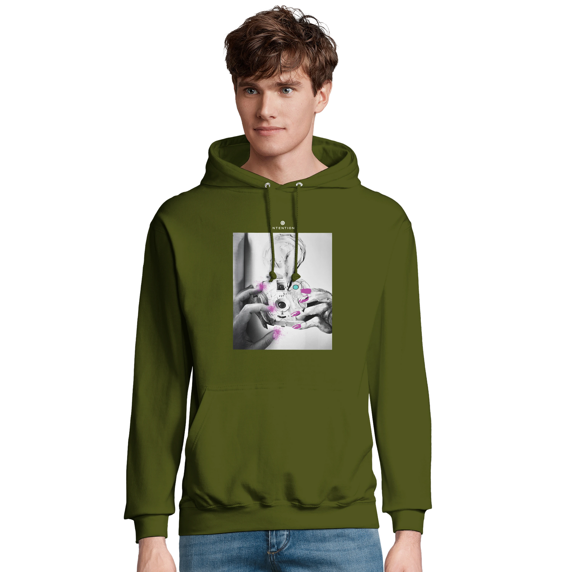 Synergy Synch'd Hands Recycled Blend Unisex Hoodie Army model front