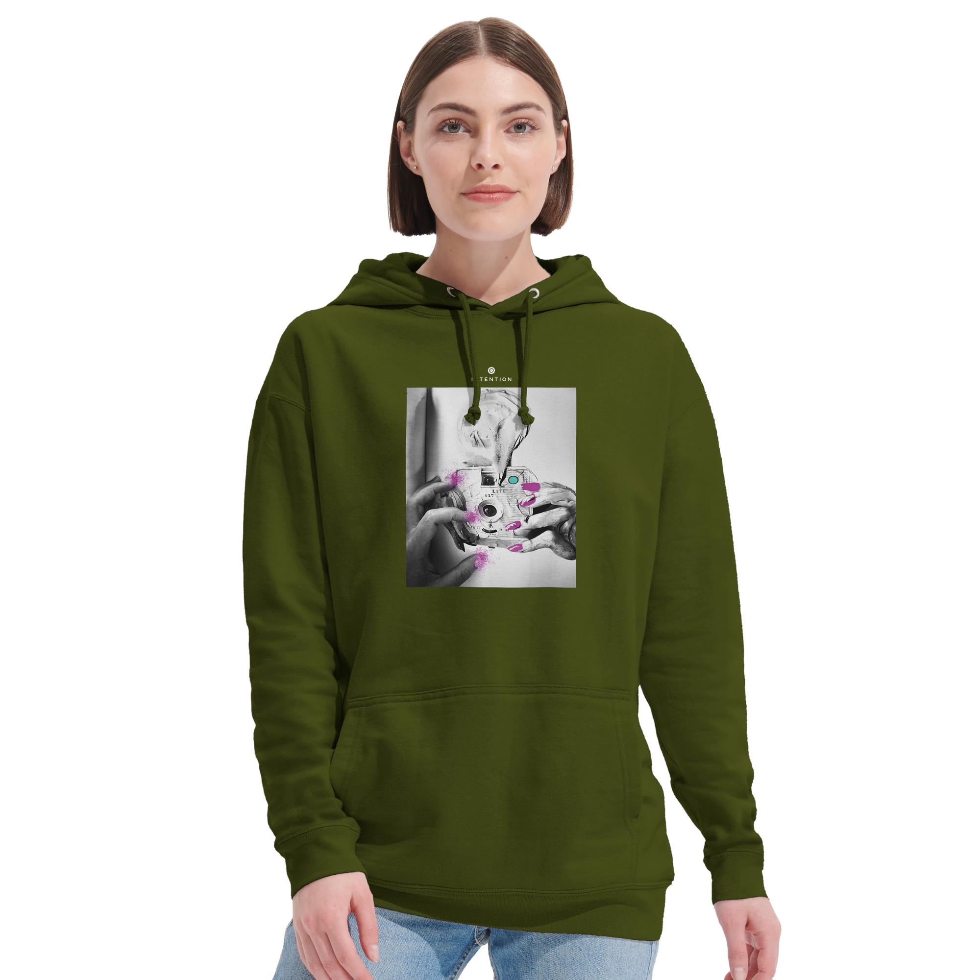 Synergy Synch'd Hands Recycled Blend Unisex Hoodie Army second model front