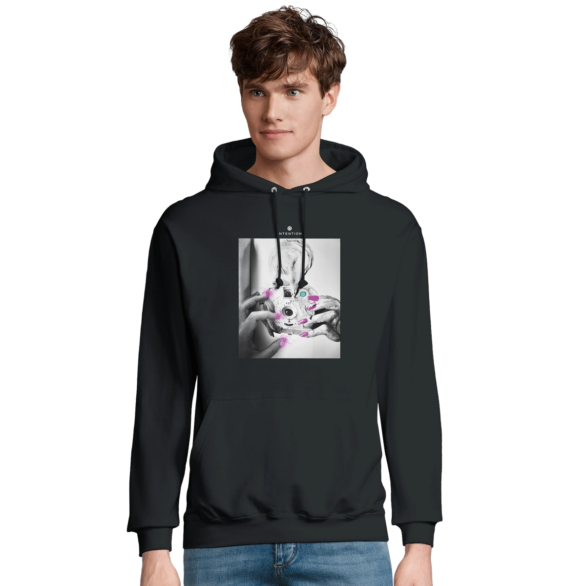Synergy Synch'd Hands Recycled Blend Unisex Hoodie Black model front