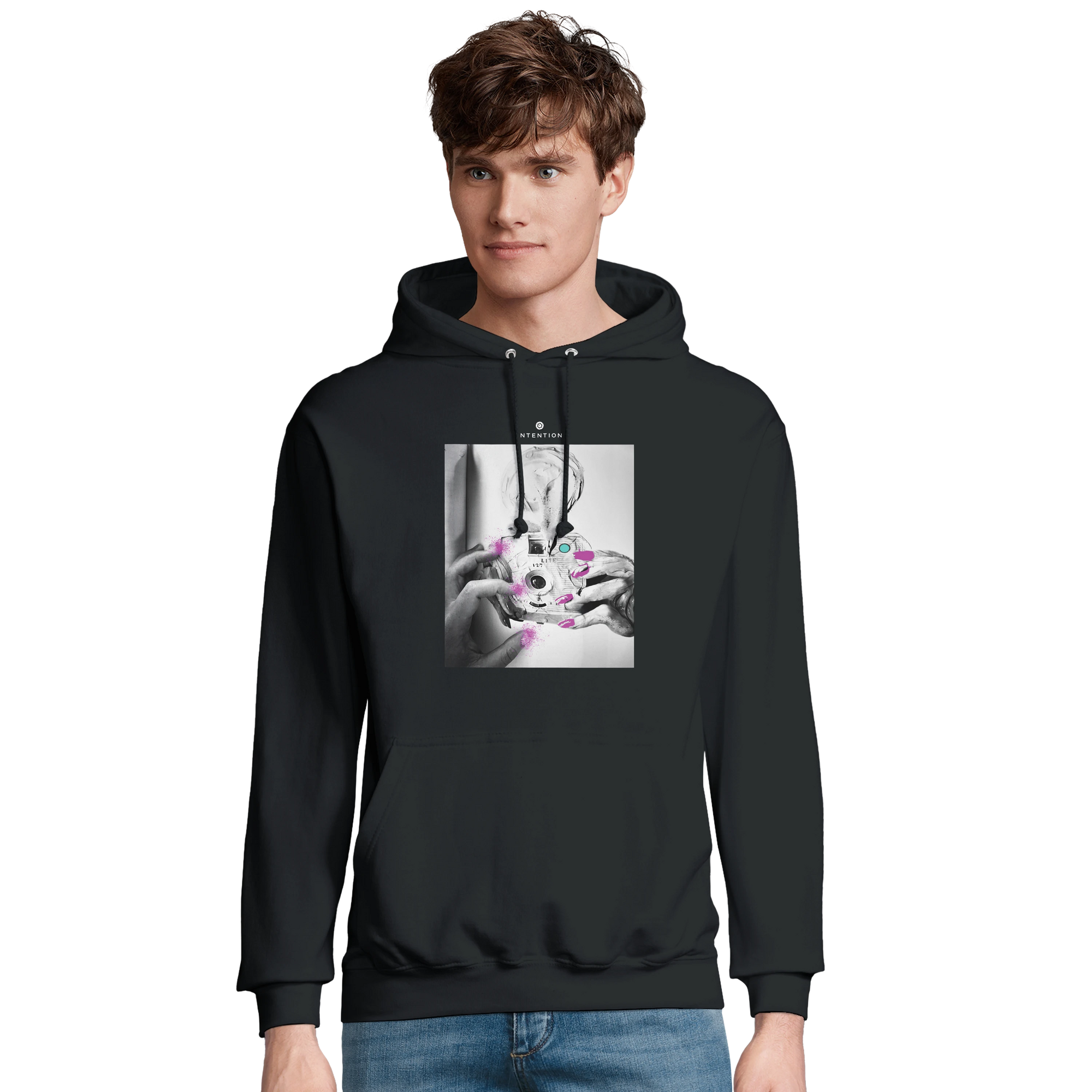 Synergy Synch'd Hands Recycled Blend Unisex Hoodie Black model front