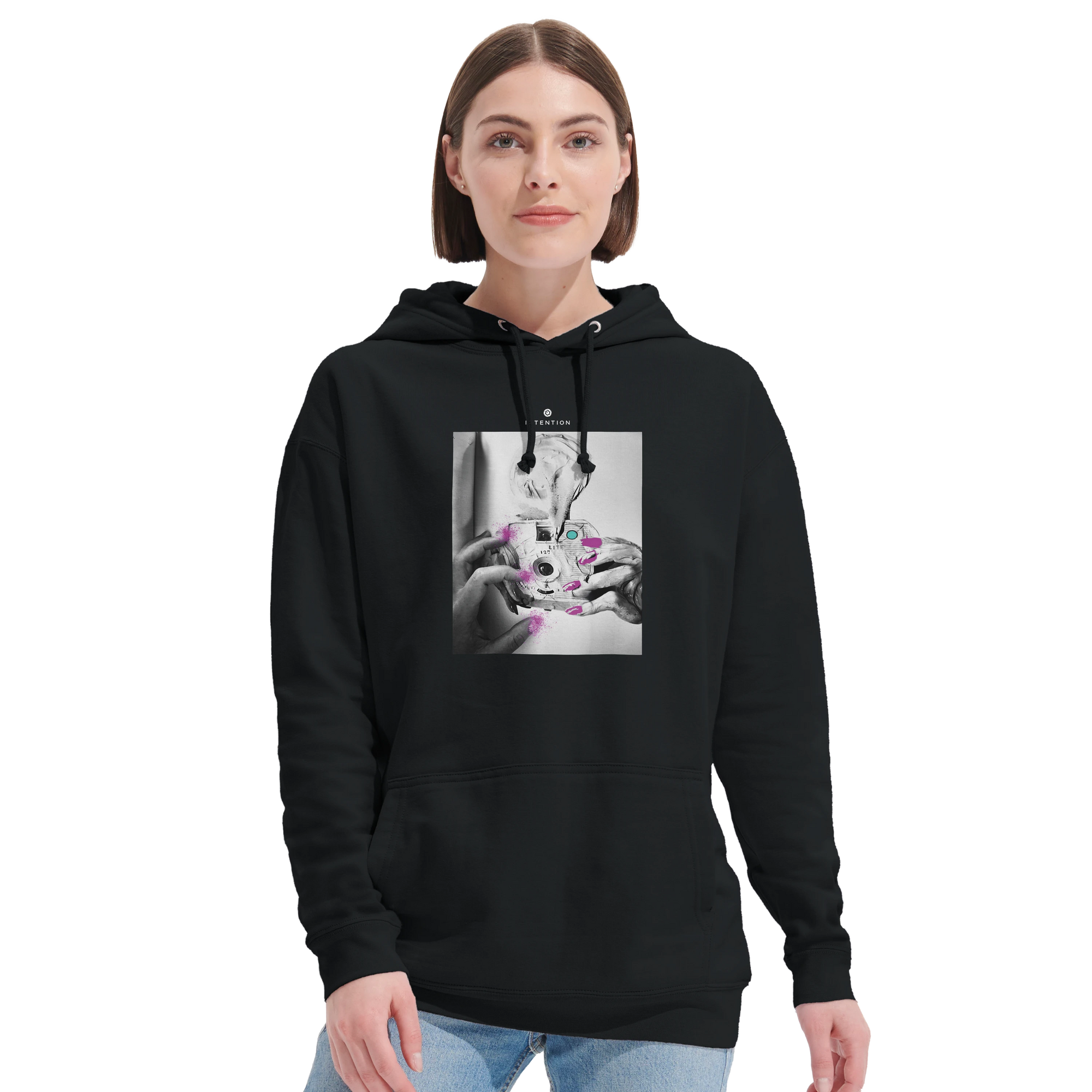 Synergy Synch'd Hands Recycled Blend Unisex Hoodie Black second model front