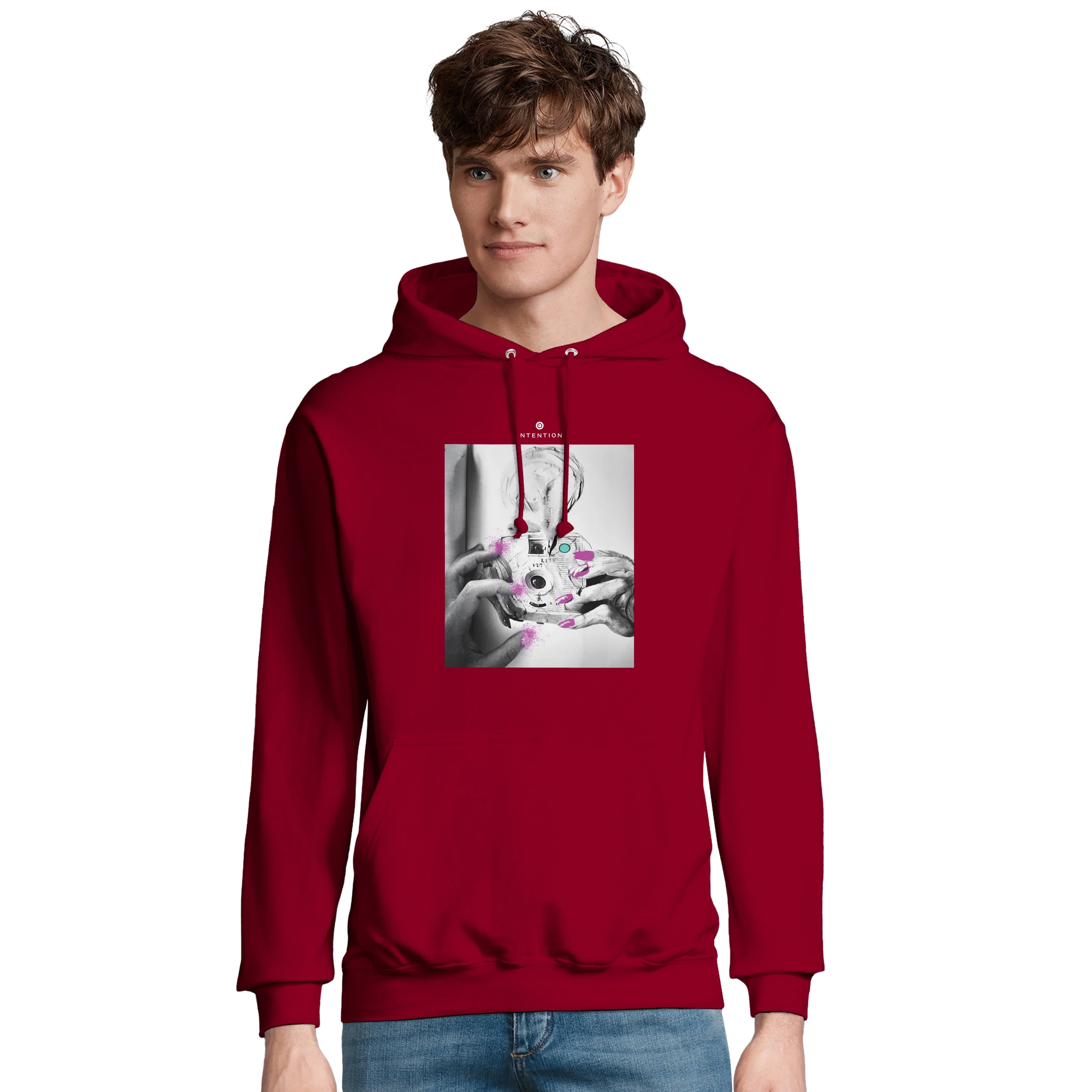 Synergy Synch'd Hands Recycled Blend Unisex Hoodie Burgundy model front