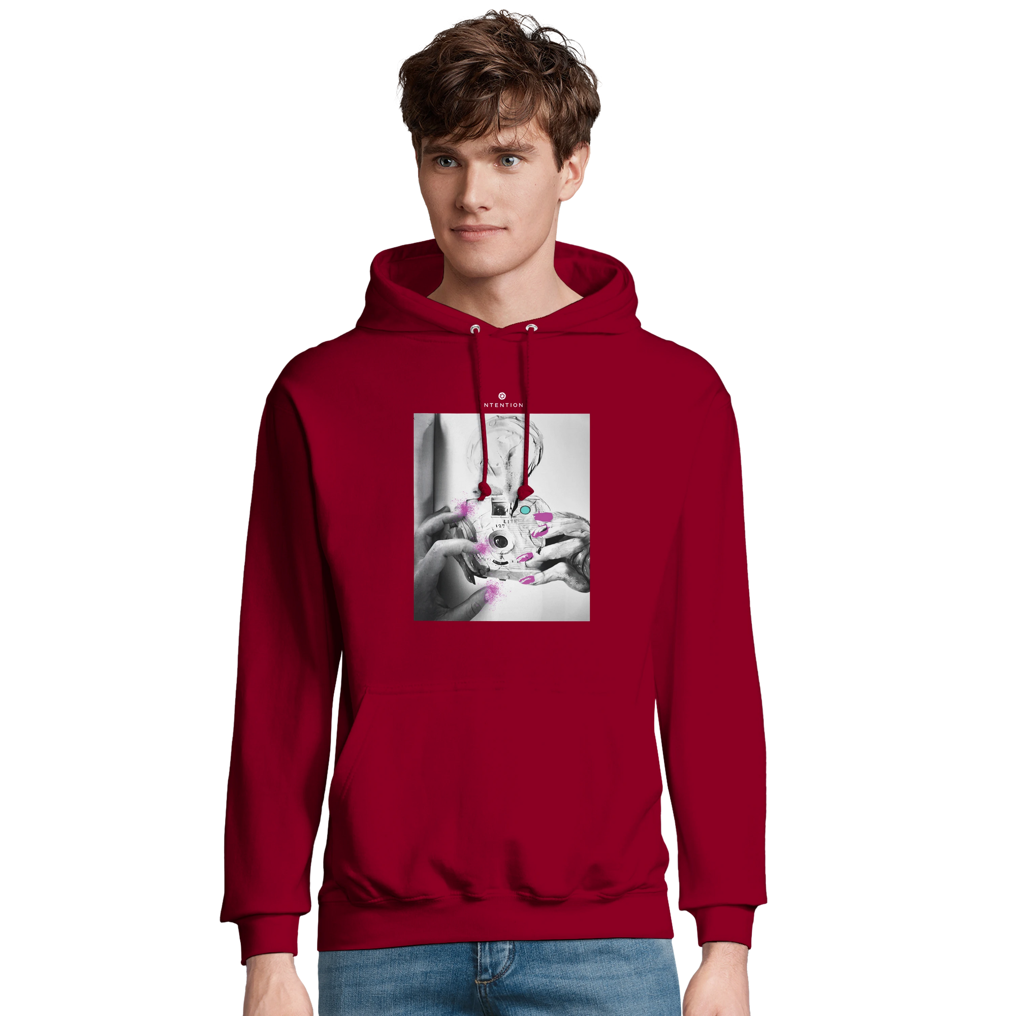 Synergy Synch'd Hands Recycled Blend Unisex Hoodie Burgundy model front