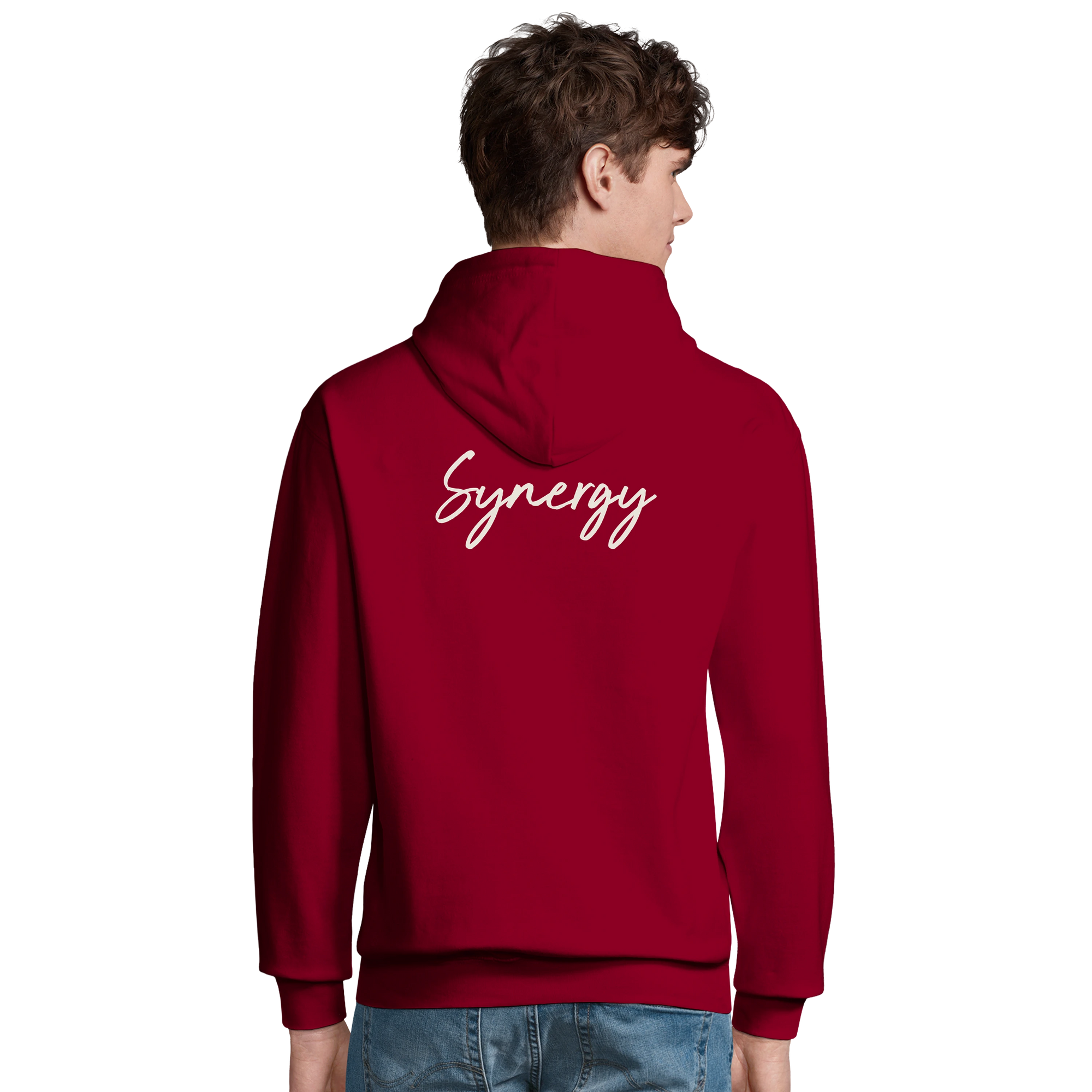 Synergy Synch'd Hands Recycled Blend Unisex Hoodie Burgundy model back