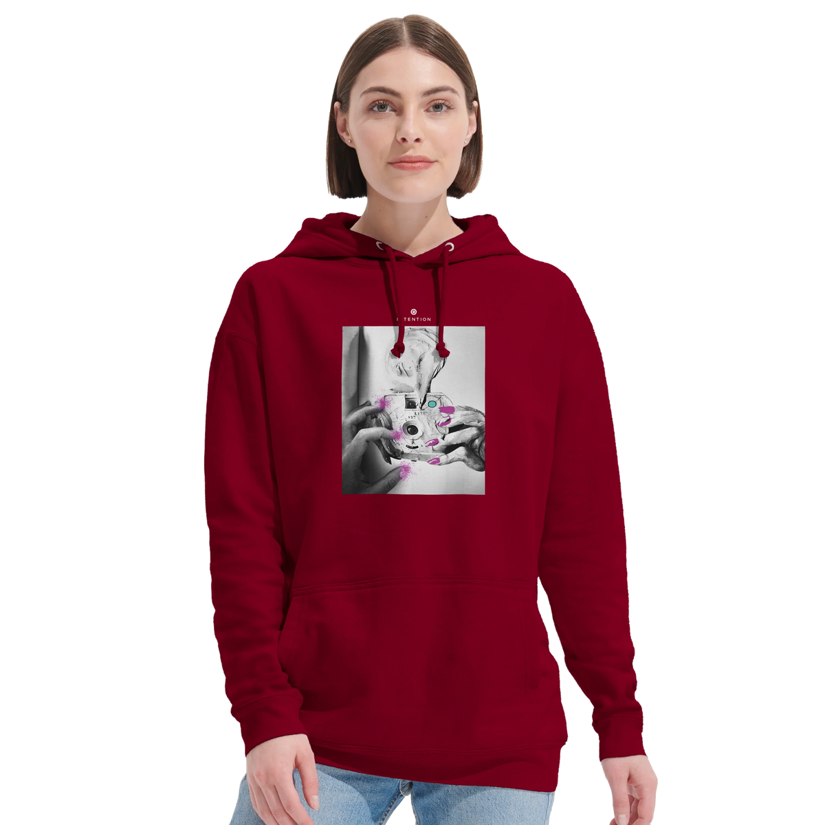 Synergy Synch'd Hands Recycled Blend Unisex Hoodie Burgundy second model front