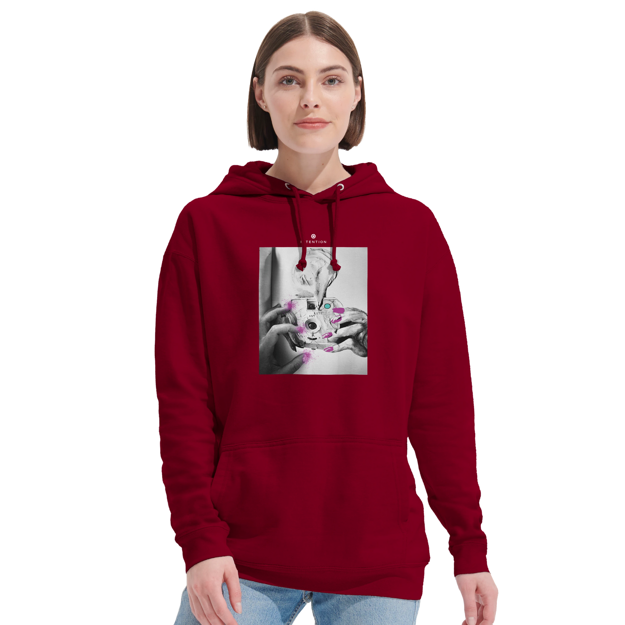Synergy Synch'd Hands Recycled Blend Unisex Hoodie Burgundy second model front