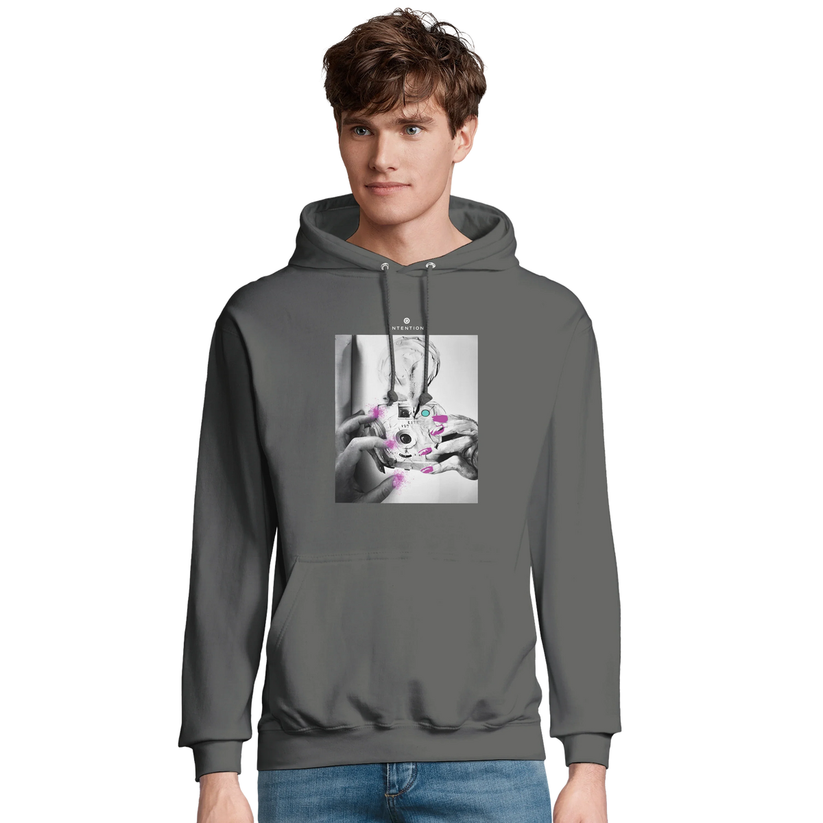 Synergy Synch'd Hands Recycled Blend Unisex Hoodie charcoal melange model front