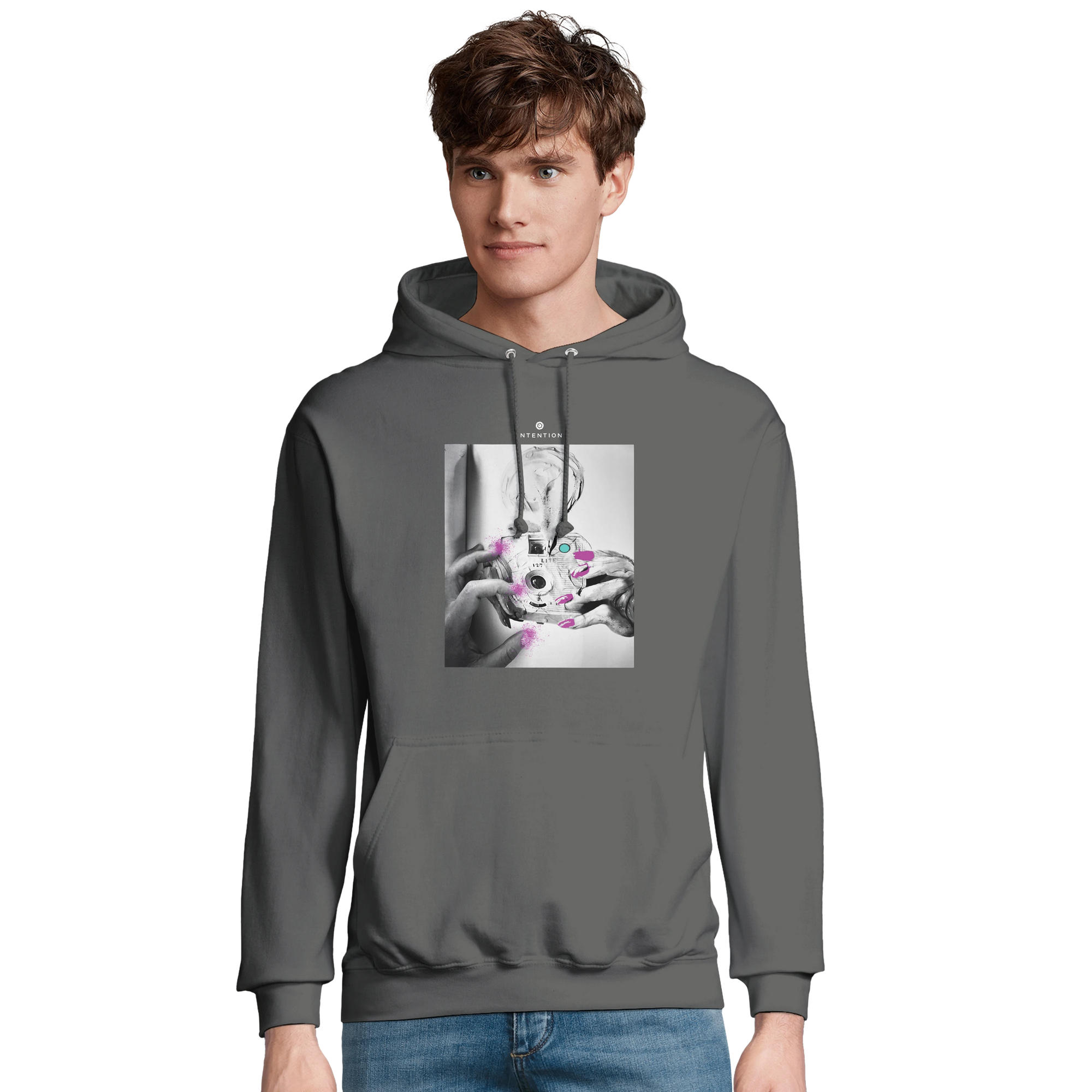 Synergy Synch'd Hands Recycled Blend Unisex Hoodie charcoal melange model front