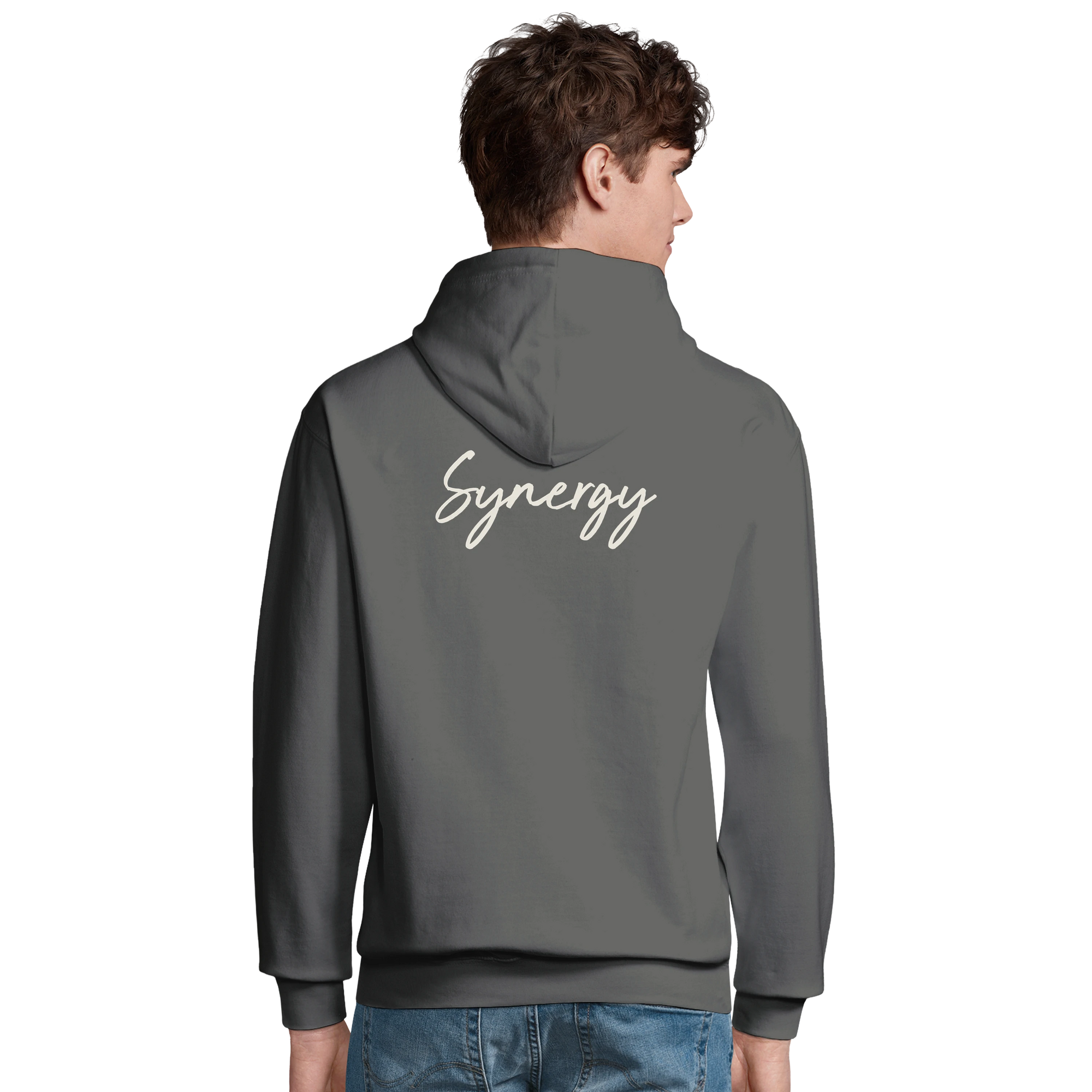 Synergy Synch'd Hands Recycled Blend Unisex Hoodie charcoal melange model back