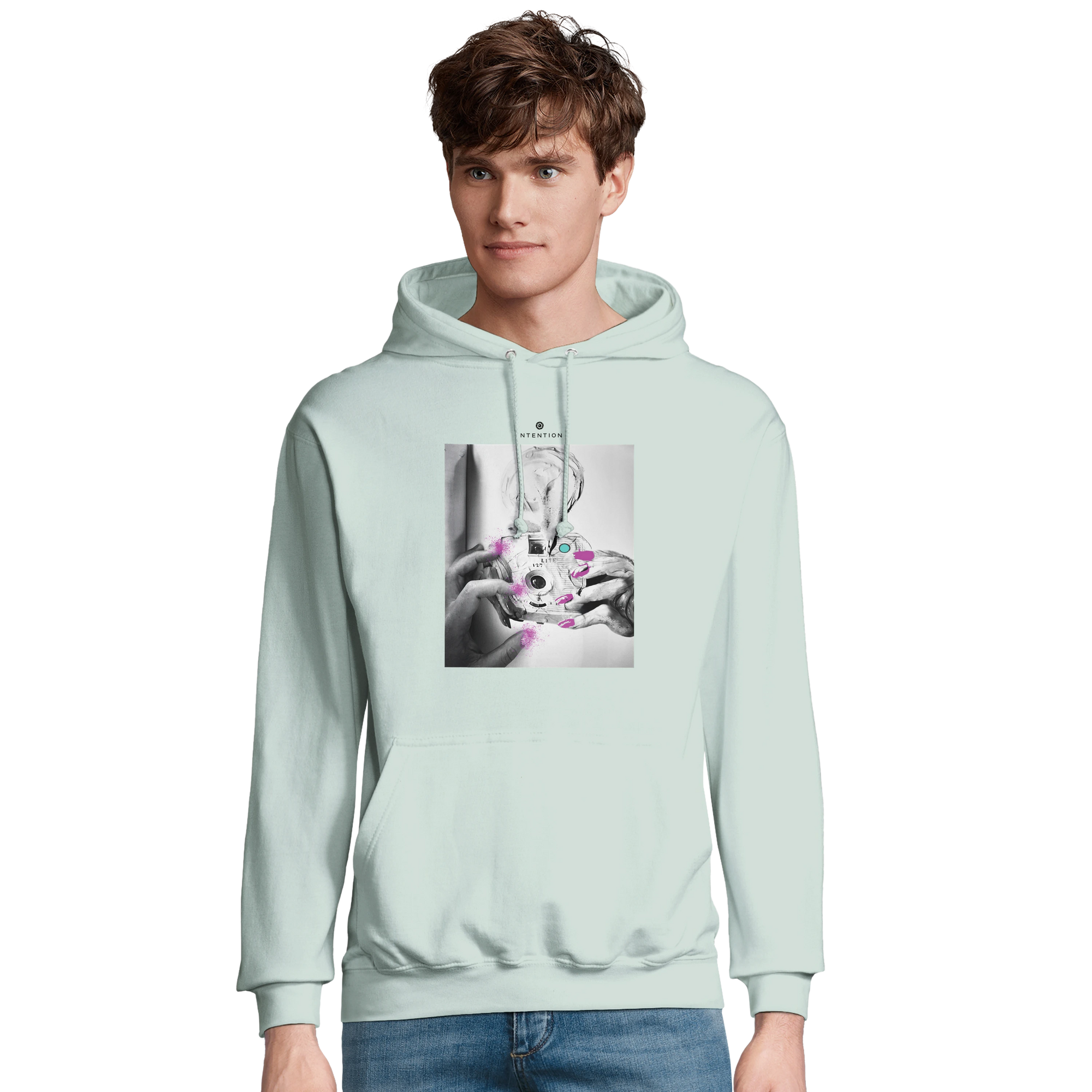 Synergy Synch'd Hands Recycled Blend Unisex Hoodie creamy green model front