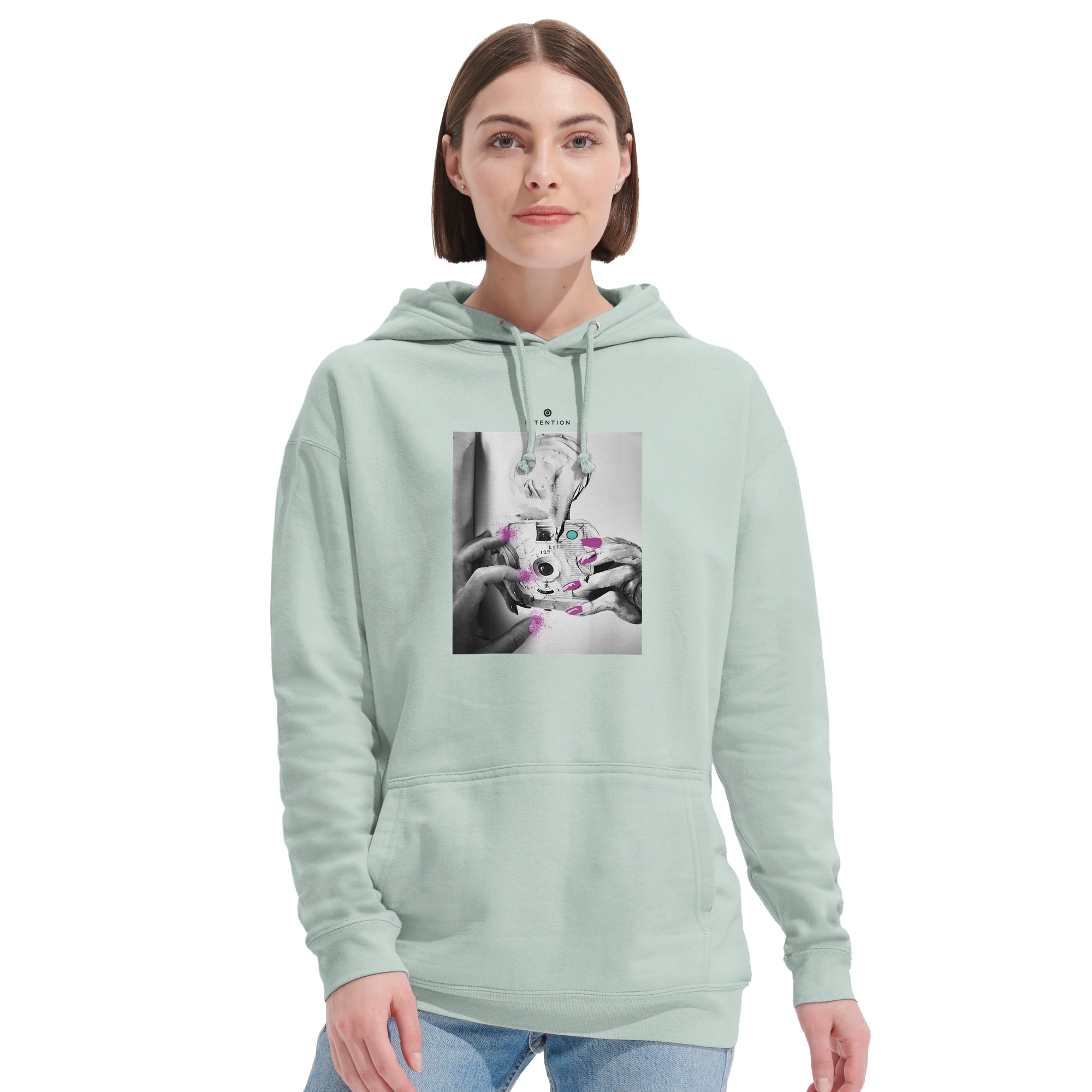 Synergy Synch'd Hands Recycled Blend Unisex Hoodie creamy green second model front