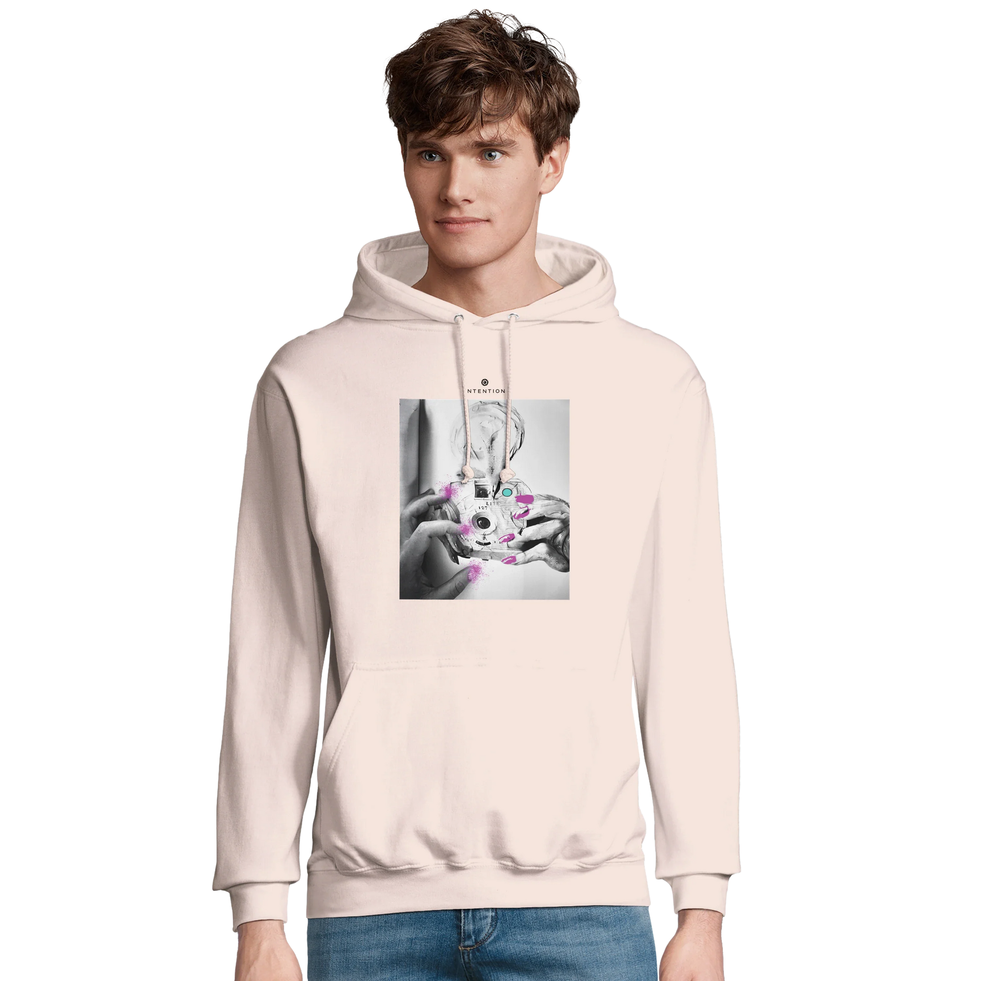 Synergy Synch'd Hands Recycled Blend Unisex Hoodie creamy pink model front