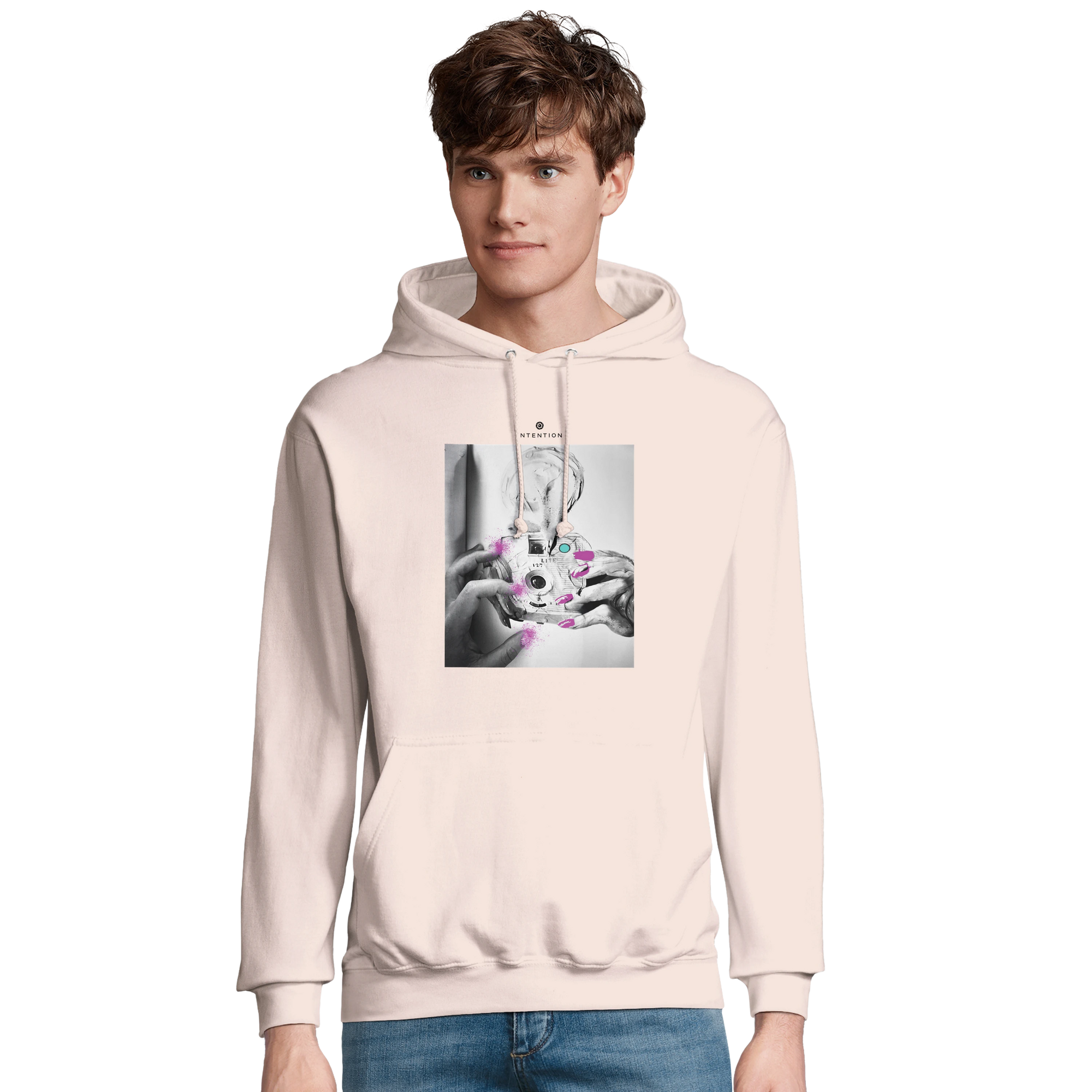 Synergy Synch'd Hands Recycled Blend Unisex Hoodie creamy pink model front