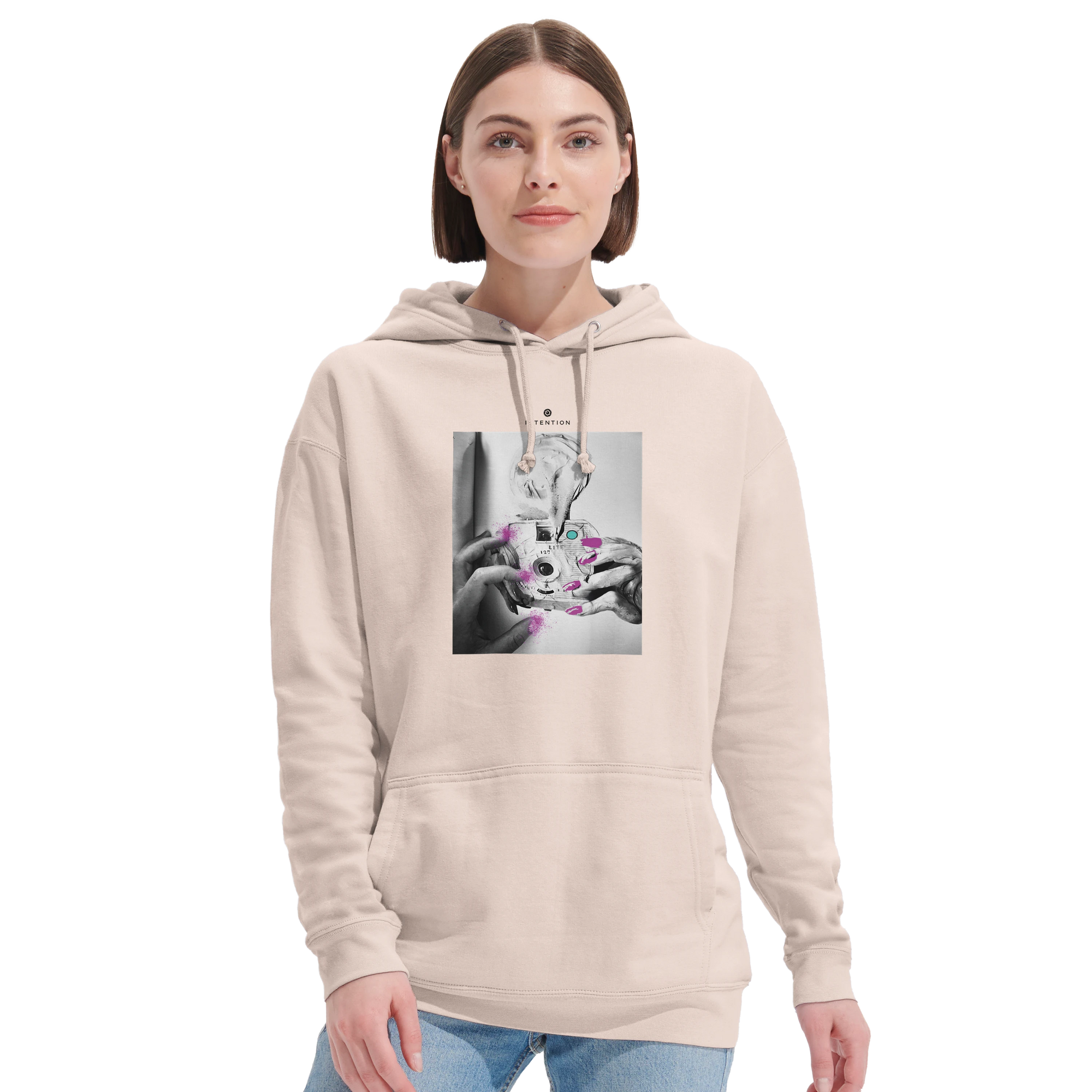 Synergy Synch'd Hands Recycled Blend Unisex Hoodie creamy pink second model front