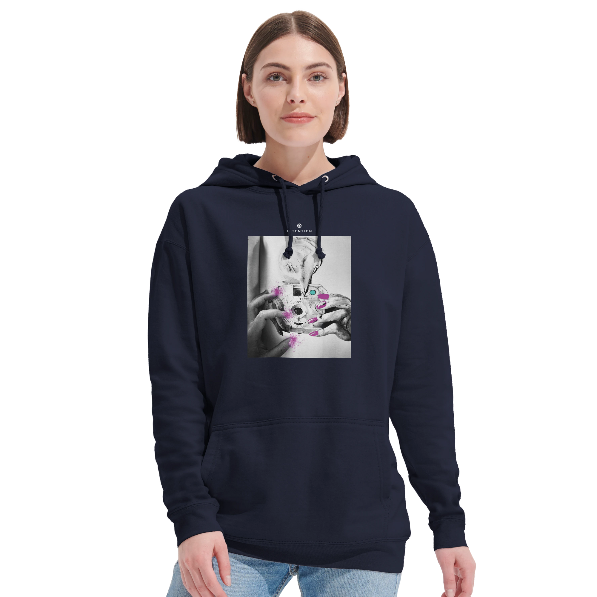 Synergy Synch'd Hands Recycled Blend Unisex Hoodie French Navy second model front