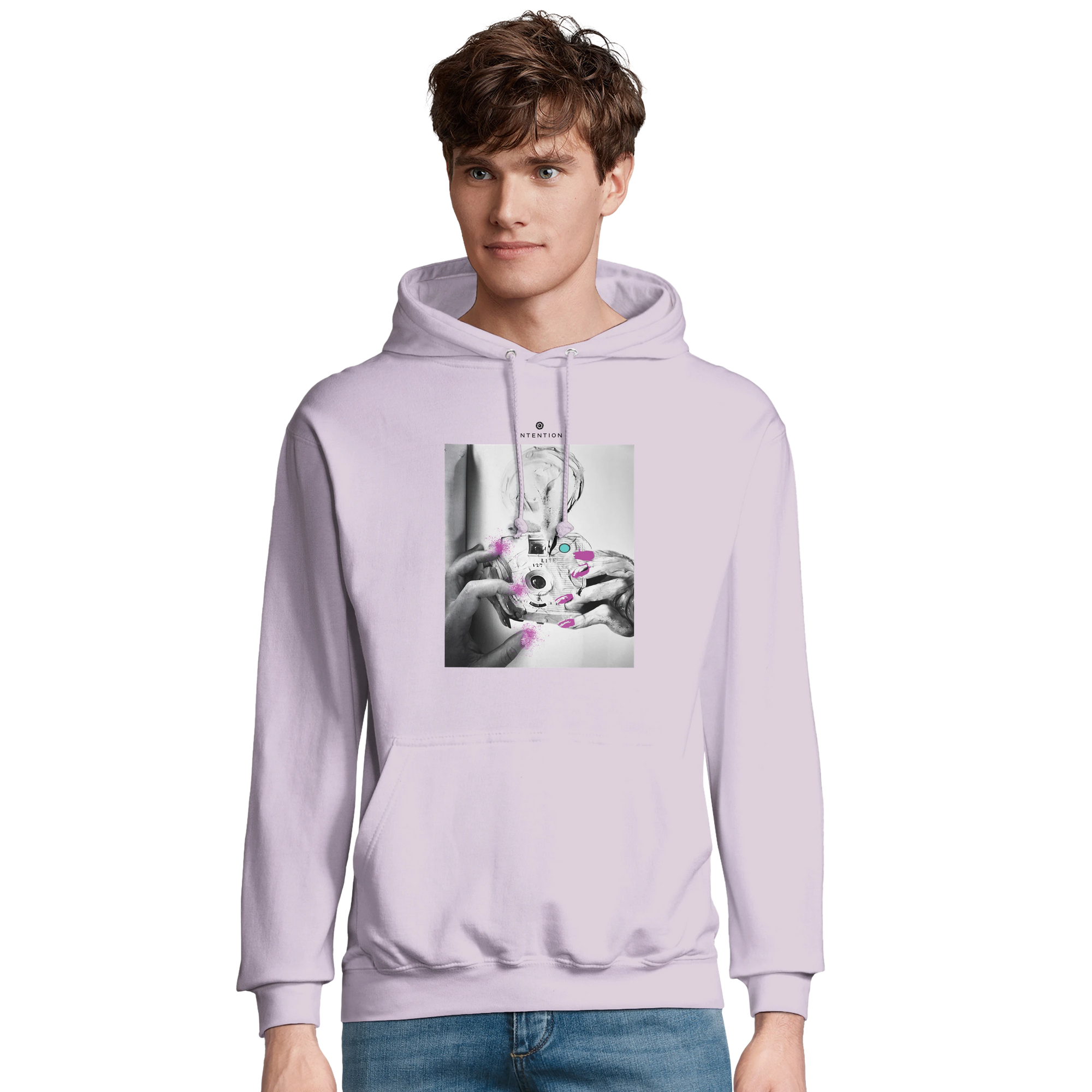 Synergy Synch'd Hands Recycled Blend Unisex Hoodie lilak model front
