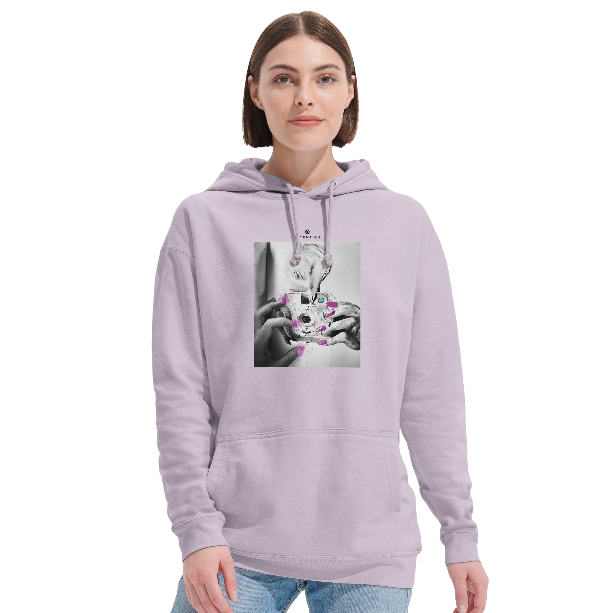 Synergy Synch'd Hands Recycled Blend Unisex Hoodie lilak second model front