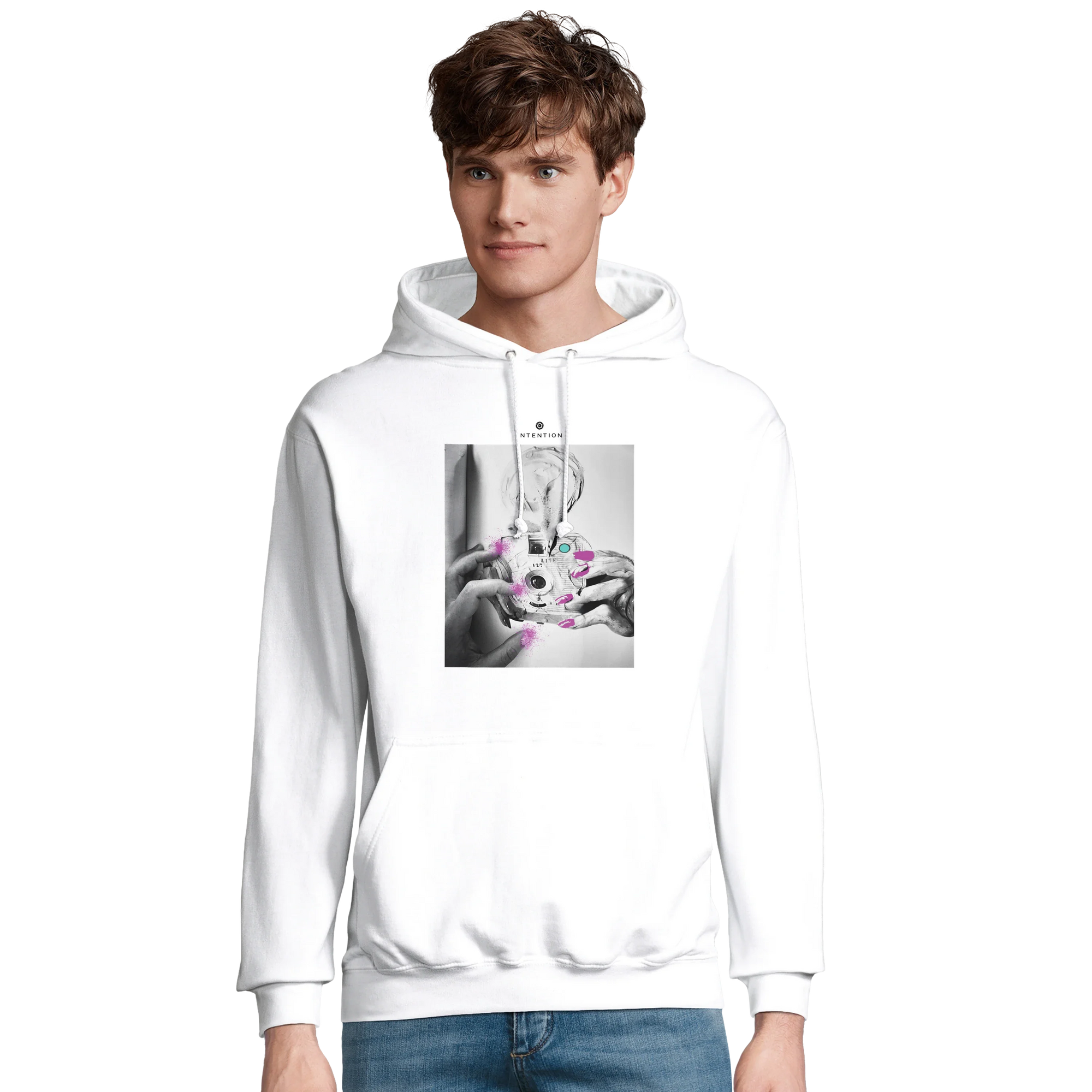 Synergy Synch'd Hands Recycled Blend Unisex Hoodie White model front