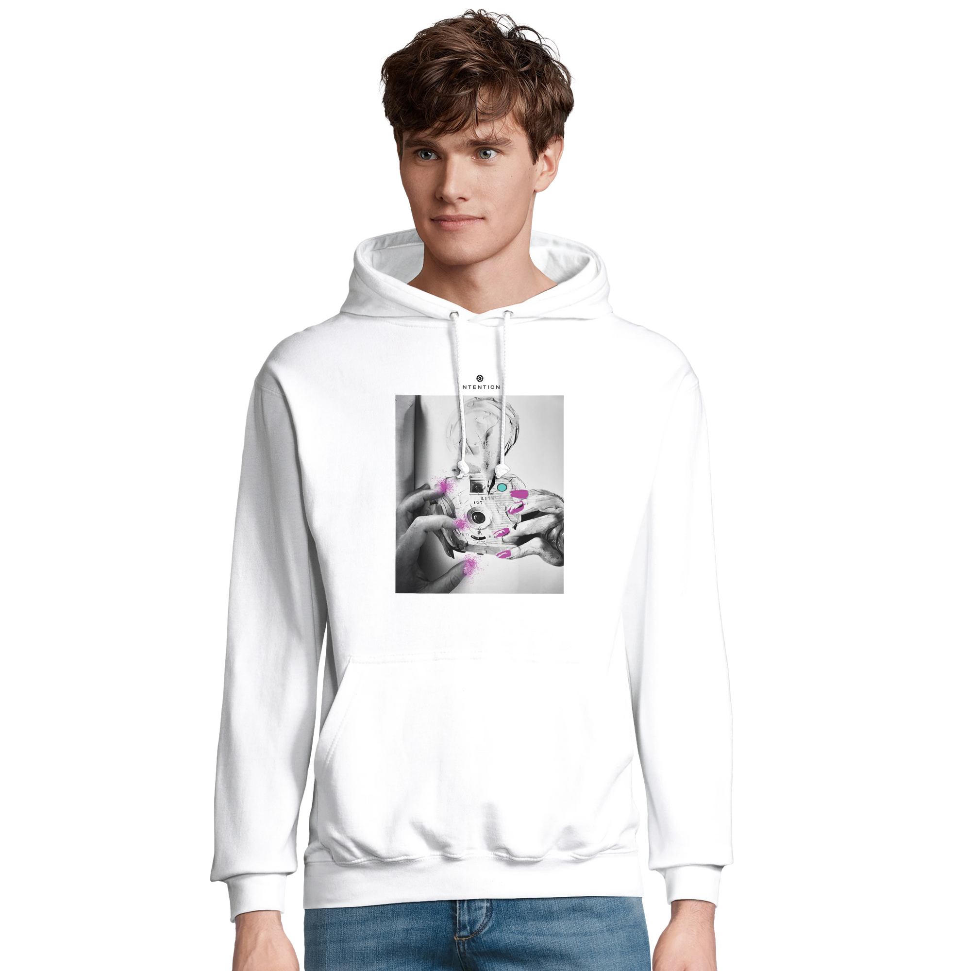 Synergy Synch'd Hands Recycled Blend Unisex Hoodie White model front