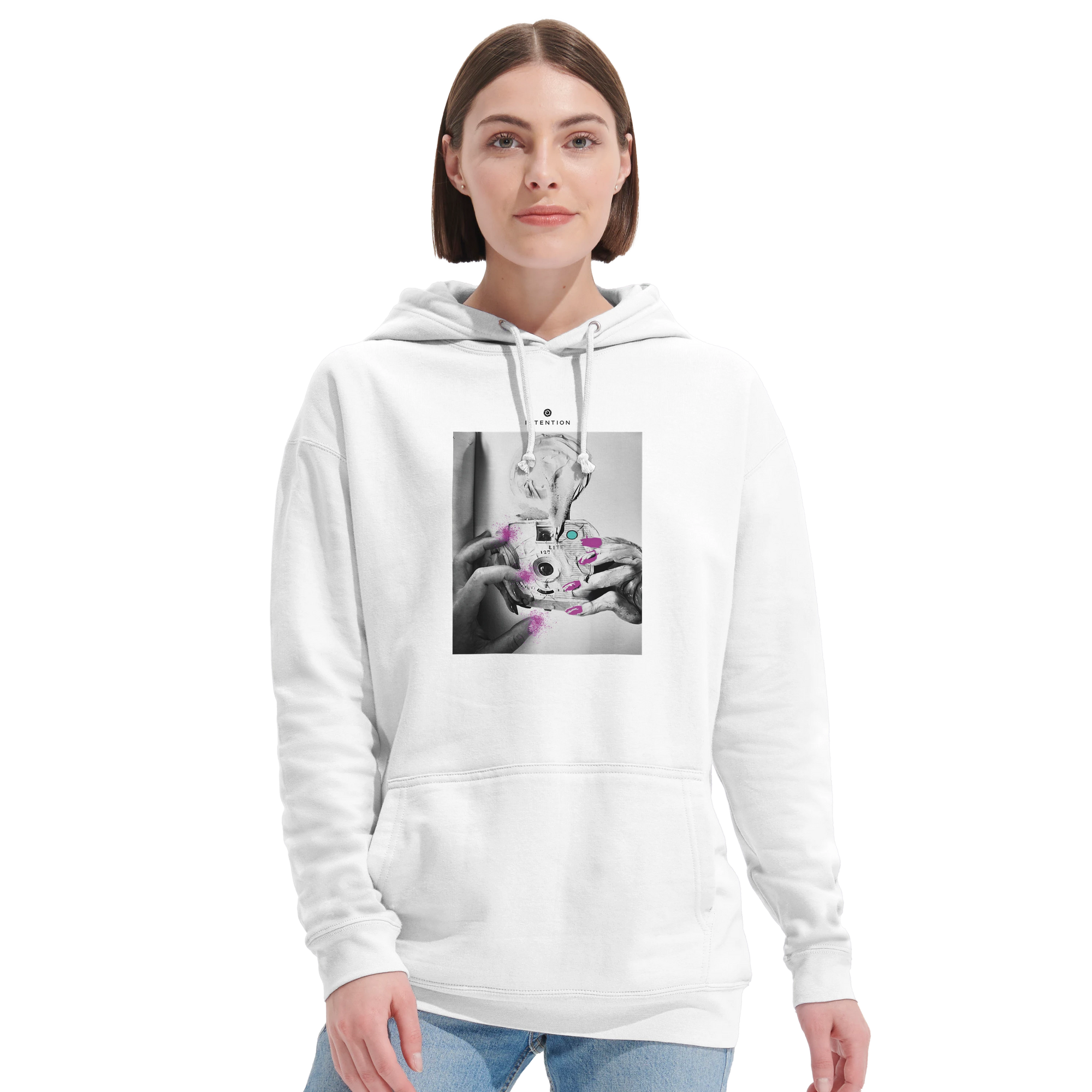 Synergy Synch'd Hands Recycled Blend Unisex Hoodie White second model front