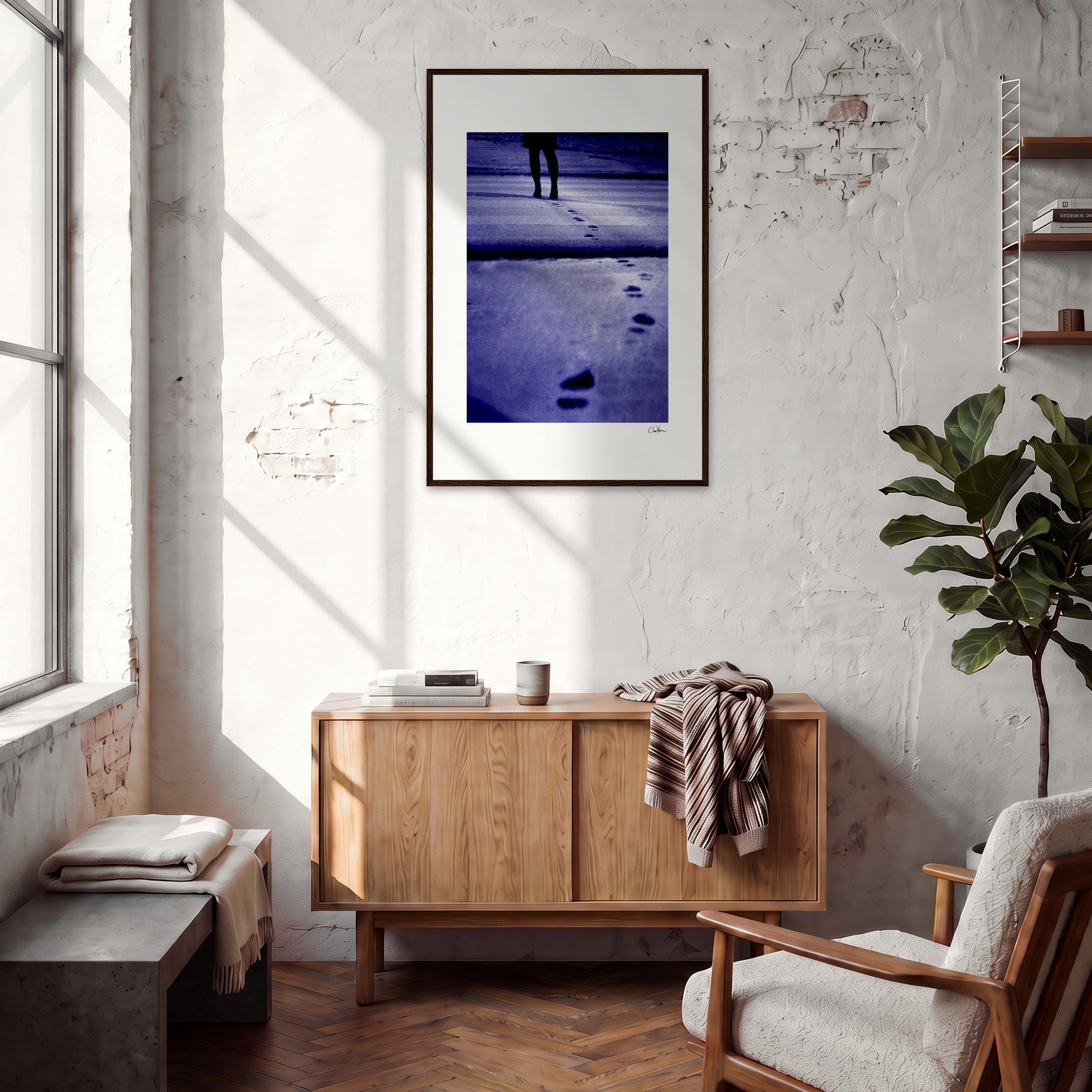 The Unwritten Path Framed print 60x90 cm / 24x36″ Dark wood frame in interior