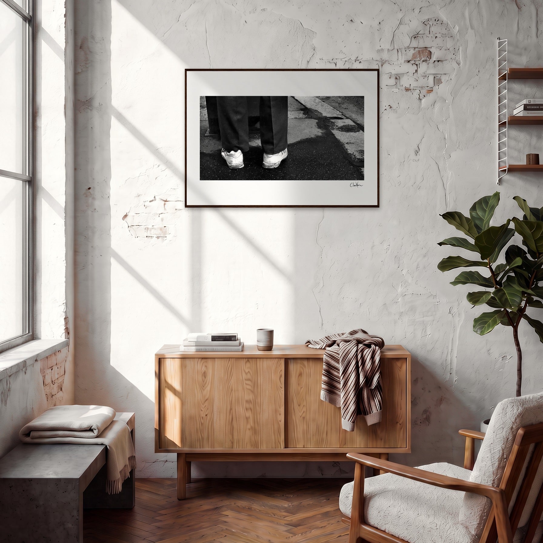 This is Where He Stood Framed print A1 (59.4 x 84.1  cm) Dark wood frame in interior