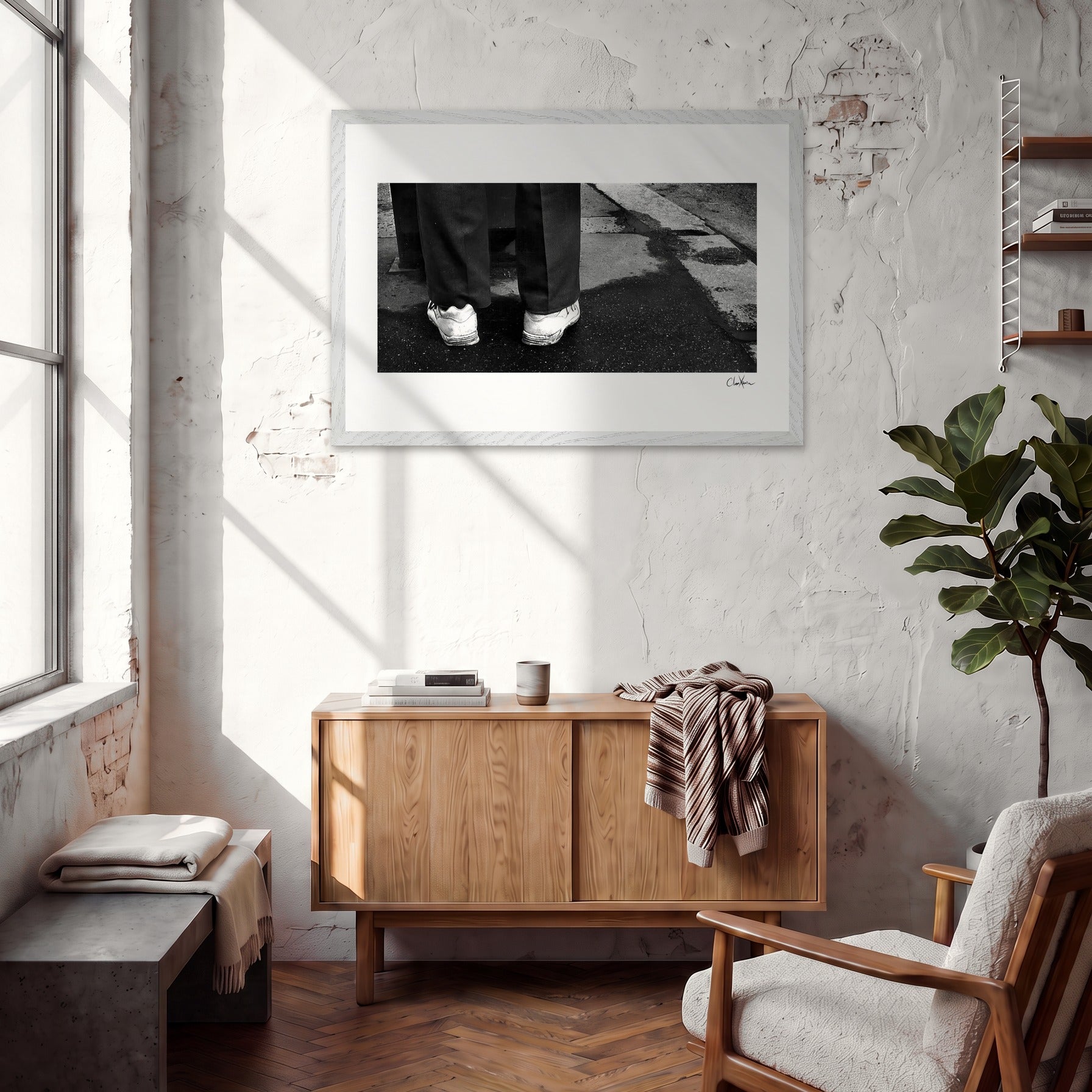 This is Where He Stood Framed print 70x100 cm / 28x40″ White frame in interior
