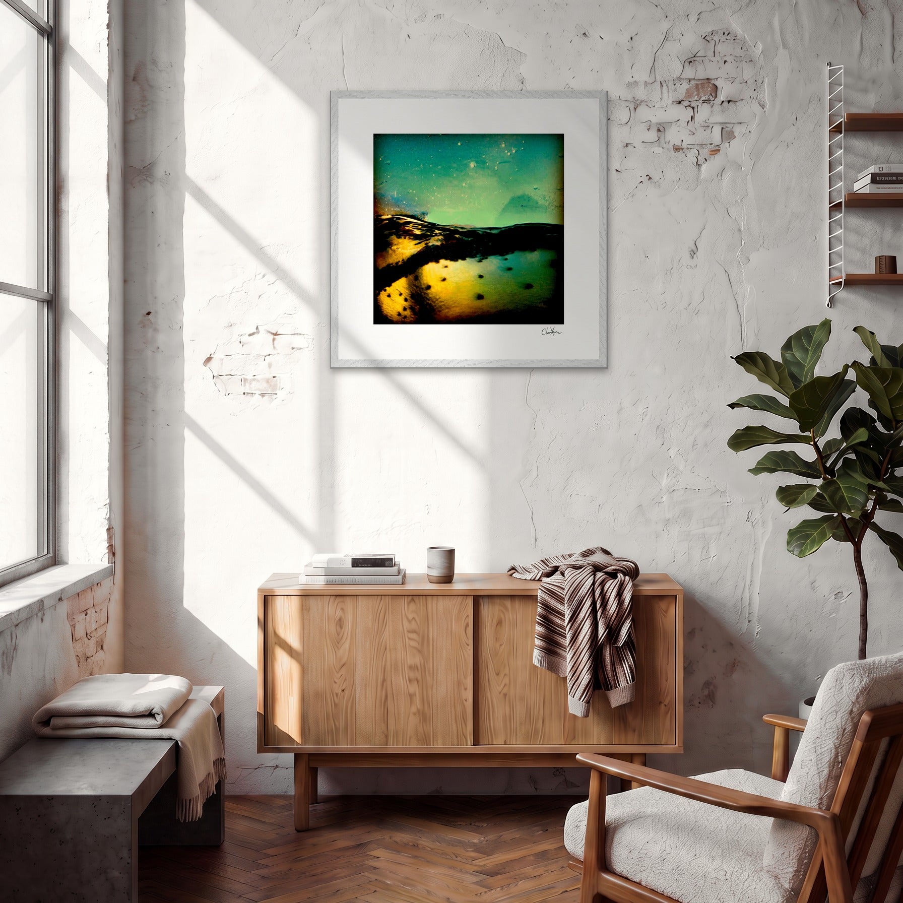 Underwater Flight Framed print 70x70 cm / 28x28″ White frame in interior