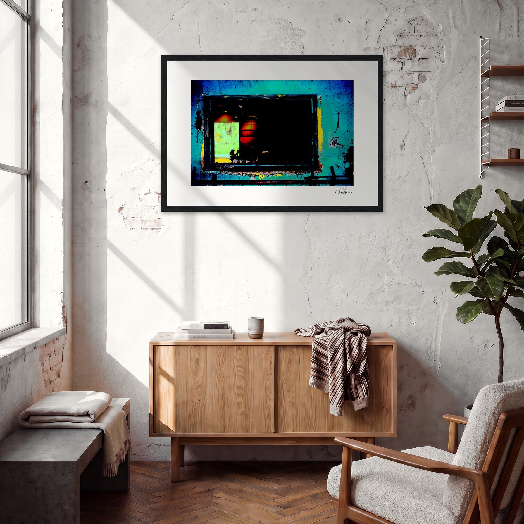 Web of Colours Framed print 70x100 cm / 28x40″ Black frame in interior