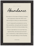 Abundance Word of Intention Framed print 21x29.7 cm / 8x12" Black frame Linen paper