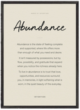 Abundance Word of Intention Framed print 50x70 cm / 20x28″ Black frame Linen paper