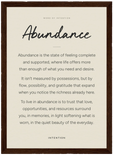 Abundance Word of Intention Framed print 21x29.7 cm / 8x12" Dark wood frame Linen paper