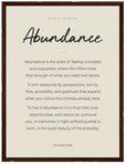Abundance Word of Intention Framed print 30x40 cm / 12x16″ Dark wood frame Carbon paper