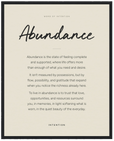 Abundance Word of Intention Framed print 40x50 cm / 16x20″ Black frame Linen paper