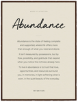 Abundance Word of Intention Framed print 60x80 cm / 24x32″ Dark wood frame Linen paper