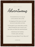 Adventurous Word of Intention Framed print 13x18 cm / 5x7″ Dark wood frame Linen paper