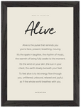 Alive Word of Intention Framed print 21x29.7 cm / 8x12" Black frame Linen paper