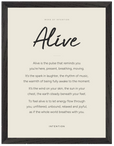 Alive Word of Intention Framed print 30x40 cm / 12x16″ Black frame Linen paper