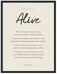 Alive Word of Intention Framed print 30x40 cm / 12x16″ Black frame Linen paper