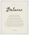 Balance Word of Intention Framed print 40x50 cm / 16x20″ White frame Linen paper